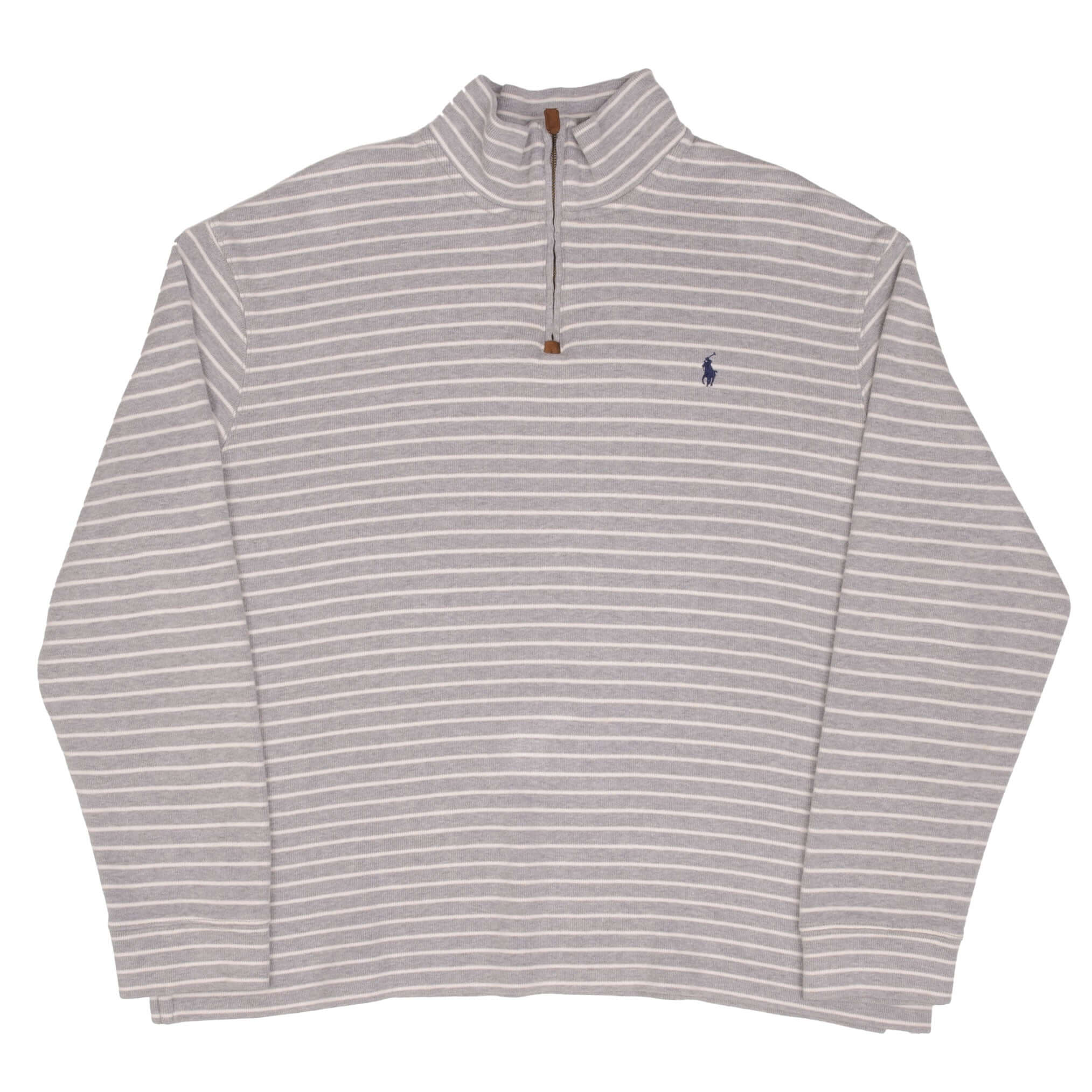 Ralph Lauren Men's Gray Striped Quarter Zip Sweater - Size 2XL - Casual Pullover for Work, Office & Outdoor Activities