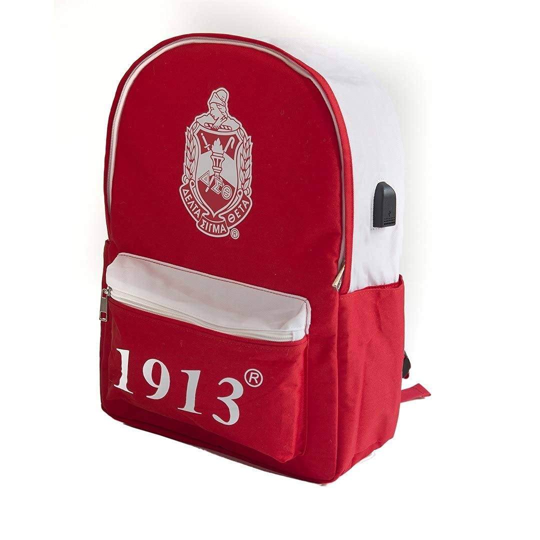 Delta Sigma Theta Themed USB Charging Backpack - Stylish College Laptop Bag with Multiple Pockets for School, Travel & Work - Perfect for Sorority Sisters & Students