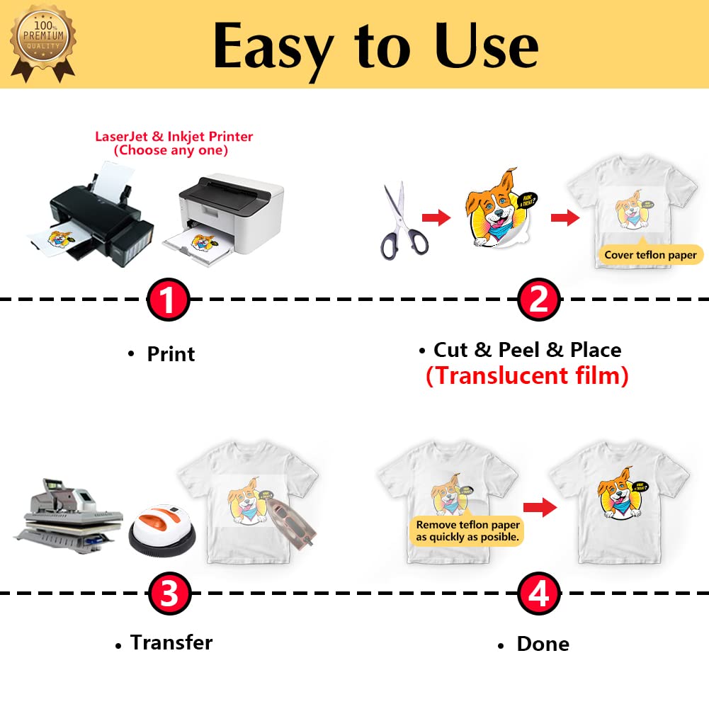 TransOurDream Tru-T Shirt Heat Transfer Paper 10 Sheets A4 - Printable Iron On Transfers for Inkjet & Laser Printers - HTV Heat Transfer Vinyl for White & Light Fabrics - Easy to Cut (TOD-03-10) - Perfect for DIY T-Shirts, Tote Bags & Custom Apparel Projects