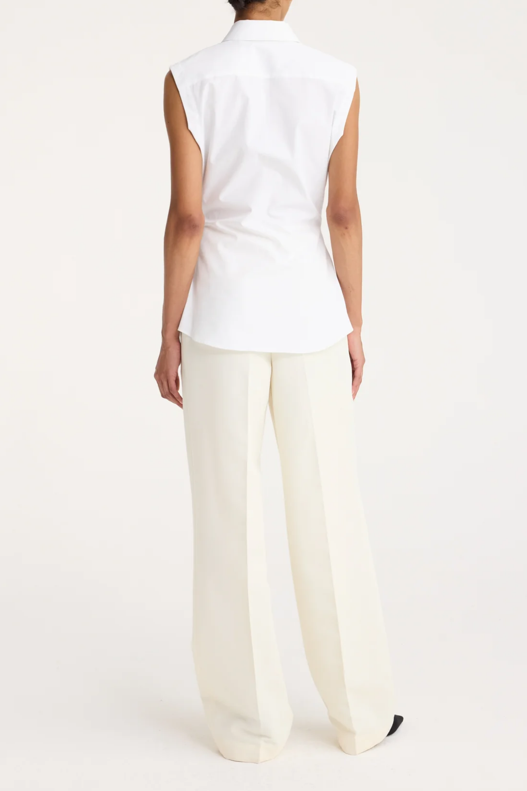 Stylish Shaped Poplin Sleeveless Shirt for Women - Optic White | Summer Casual Wear, Office Outfits & Beach Cover-Up