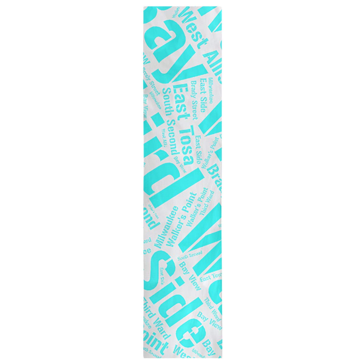 Milwaukee Wisconsin Districts Word Art Cyan Table Runner - Decorative Dining Table Cover for Home, Parties & Events