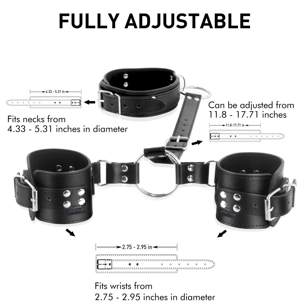 SEXY Adjustable Bondage Restraints Kit - Neck to Wrist Cuffs for Couples, SM Sex Game Toys for Beginners (Black) | Perfect for Spicing Up Your Bedroom Play & BDSM Scenes