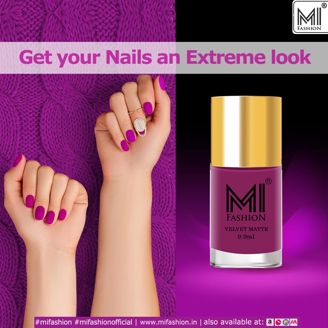 MI Fashion Matte Nail Polish Set of 2 - Long Lasting Grey & Purple Nail Polish with Wide Brush (9.9ml Each) | Perfect for Fall Winter Manicures & Professional Salon Use