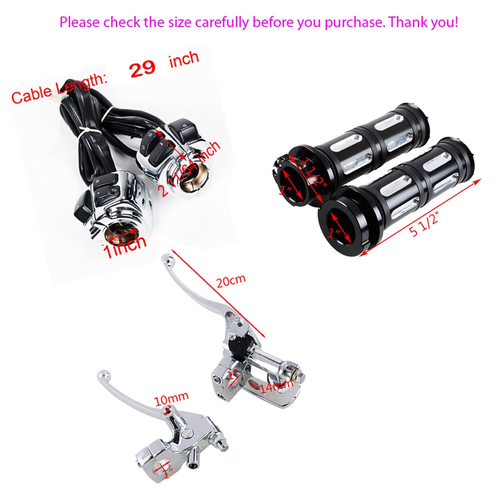 Chrome Harley-Davidson Horn Turn Signal Headlight Switch Kit with Hydraulic Brake Master Cylinder, Clutch Levers & Hand Grips - Compatible with 1996-2012 Softail, Dyna, Sportster, V-Rod 1