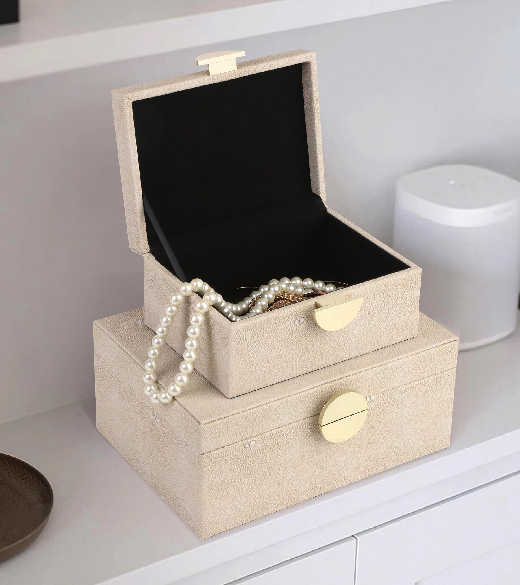 HofferRuffer Faux Leather Jewelry Organizer Box Set of 2 - Light Grey for Jewelry Storage & Home Decor