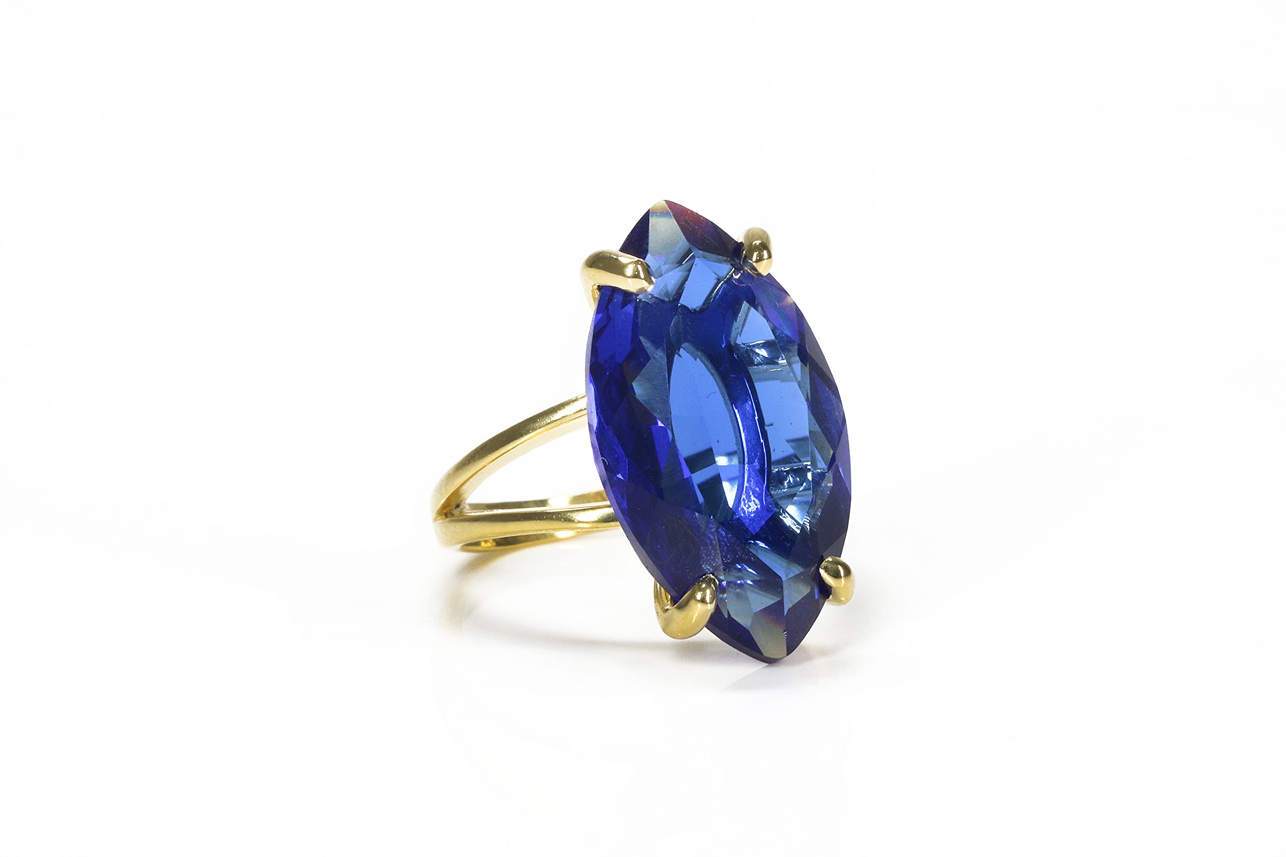 14K Gold Marquise Sapphire Ring - Custom Fashion Statement Ring, September Birthstone Jewelry - Perfect for Weddings, Anniversaries & Birthdays - Personalized Size - Ideal for Engagement, Gift Giving & Special Occasions
