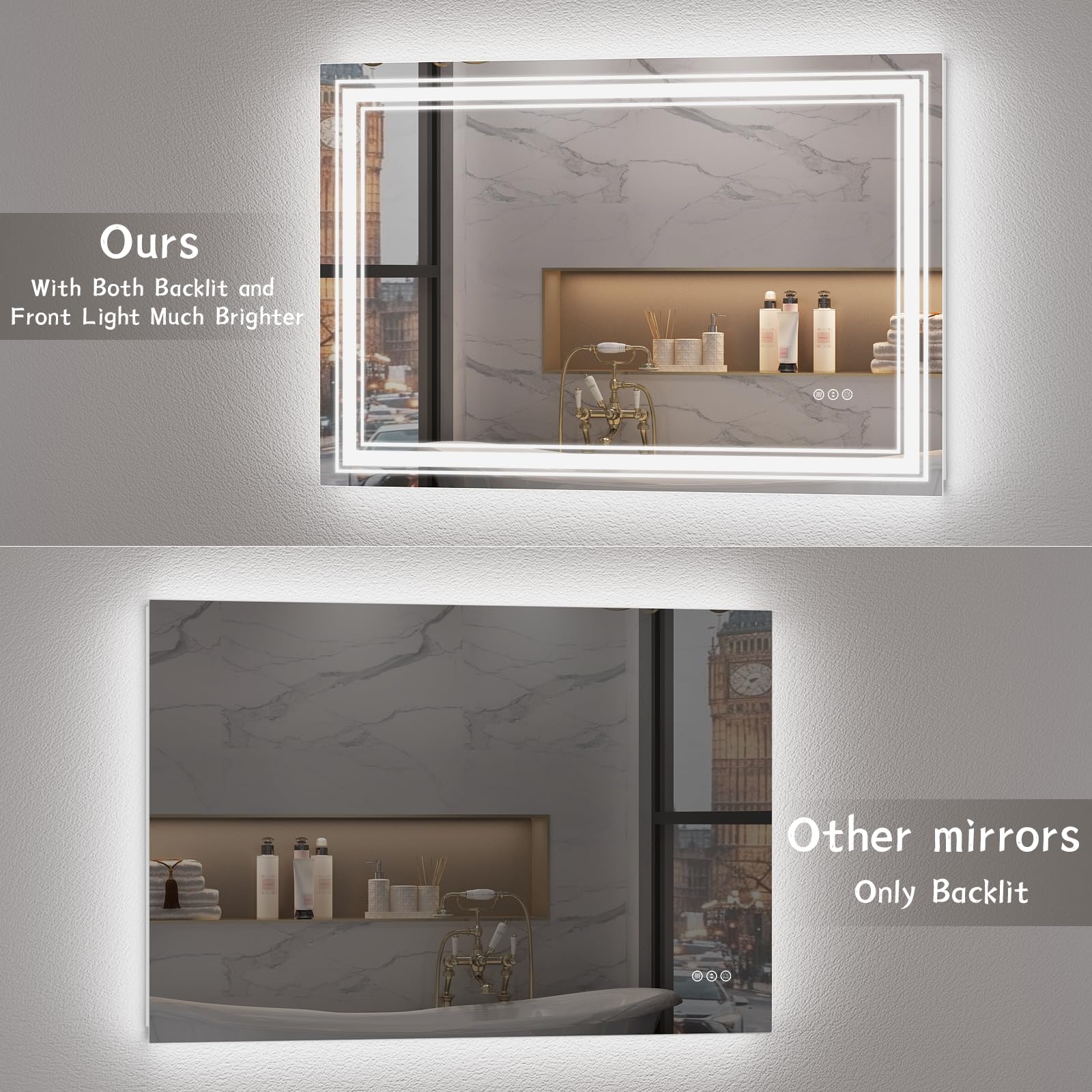 40x24 Inch LED Bathroom Mirror with Dimmable Lights - Anti-Fog, Shatterproof Vanity Mirror with Backlit & Front Lighting for Wall Mount (Horizontal/Vertical) - Perfect for Makeup, Shaving & Home Decor