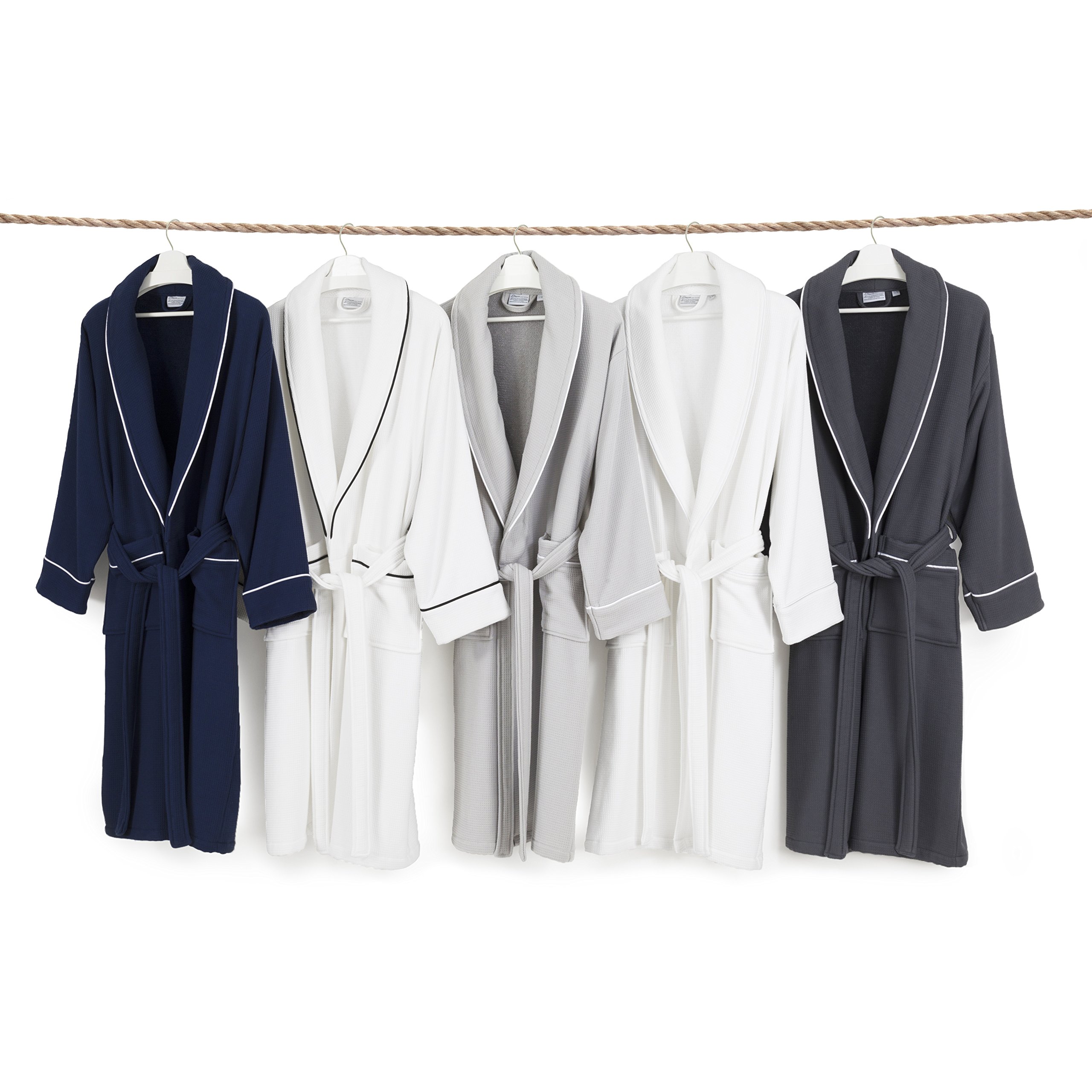 Premium 100% Turkish Cotton Waffle Terry Bathrobe for Women & Men - Soft Absorbent L/XL Navy Blue Spa Robe - Perfect for Bath, Poolside & Luxury Hotel Experience