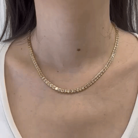 Emerald Cut Diamond Tennis Necklace - 13.60 Carat Bezel Set in 18K Gold | Elegant Jewelry for Weddings, Anniversaries & Special Occasions