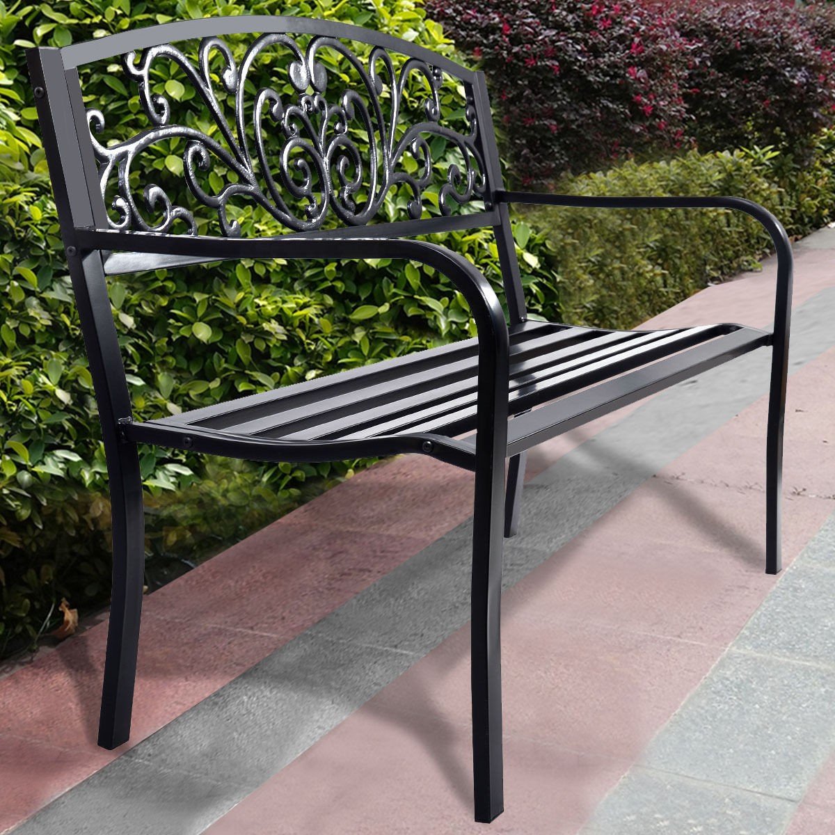 50 Inch Heavy Duty Cast Iron Garden Bench with Backrest - Durable Outdoor Patio, Deck & Lawn Furniture for Relaxing in Your Backyard or Garden