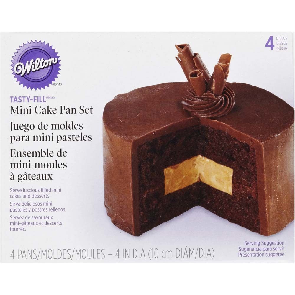 Wilton Tasty-Fill Mini Cake Pans Set - 4 Piece Non-Stick Baking Molds for Cupcakes, Desserts | Perfect for Birthday Parties, Baby Showers & Holiday Baking
