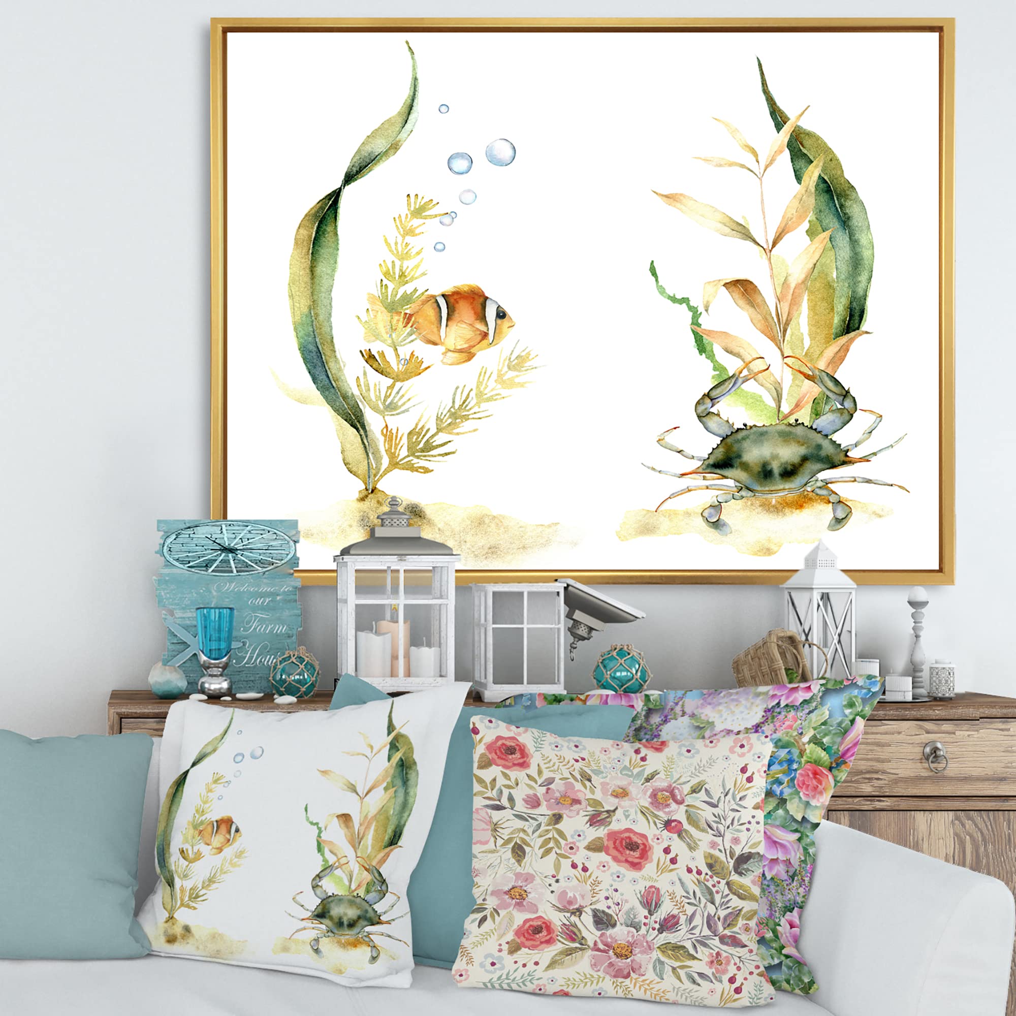 Tropical Fish Canvas Wall Art - Framed Ocean Decor for Living Room