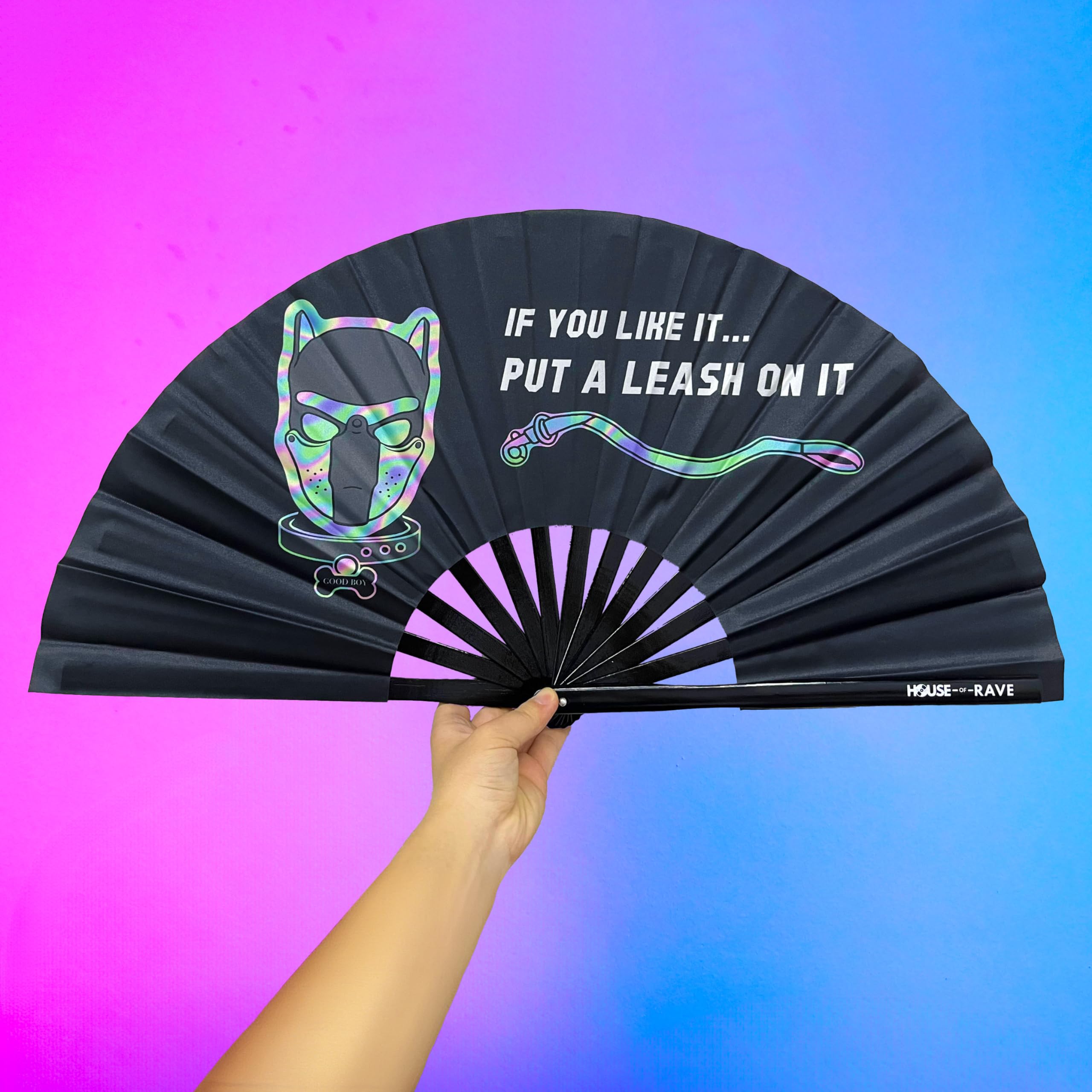 Large 13 Inch UV Glow Folding Hand Fan for Pride Festivals & Rave Parties - Rainbow Gay Pride Fan with Glow in The Dark Design - Perfect for LGBTQ+ Events, Summer Cooling, and Nightclub Dancing