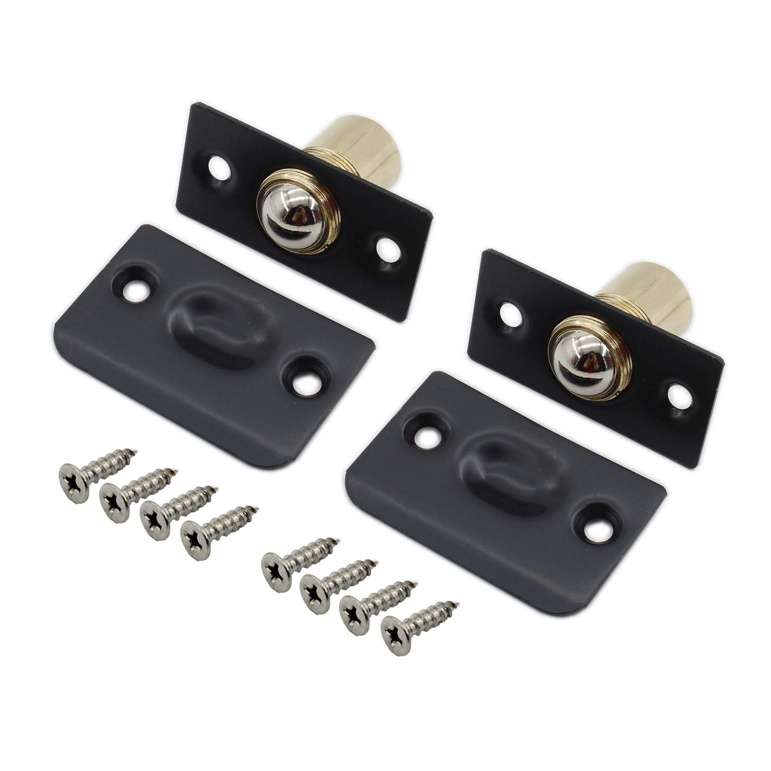 2 Pack Stainless Steel Ball Catch Hardware for Closet & Cabinet Doors - Adjustable French Door Latch with Strike Plate & Drive-in Spring - Black ULIFESTAR (Perfect for Bedroom Closets, Kitchen Cabinets & Cupboard Doors)