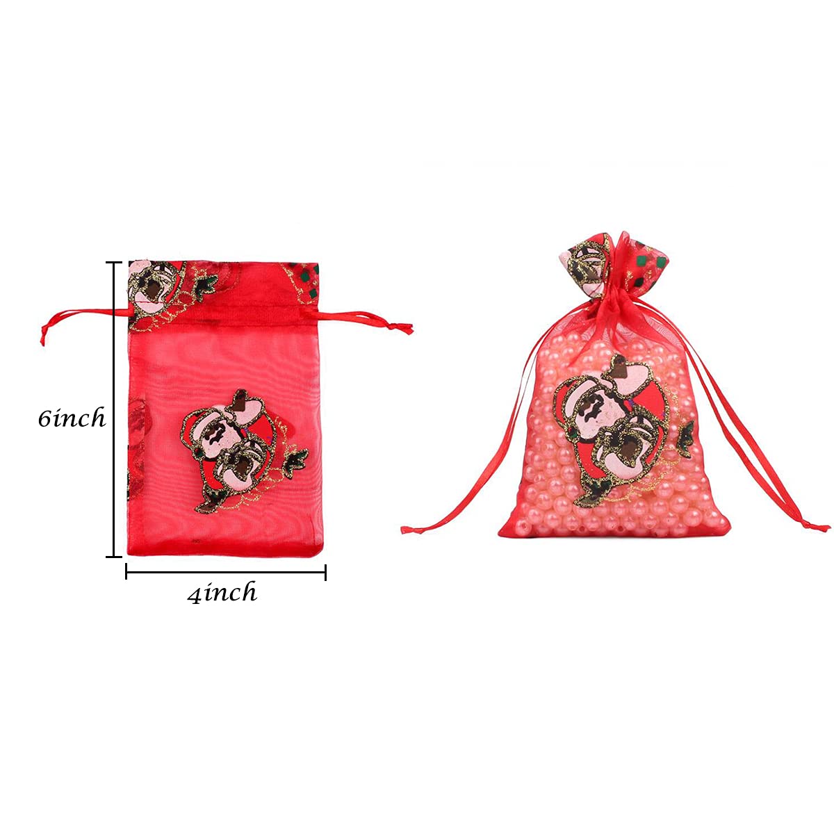 50 Pcs Christmas Organza Gift Bags with Drawstring - 4x6 Inch Party Favor Pouches for Jewelry, Candy & Small Gifts - Perfect for Holiday Parties, Wedding Favors & Birthday Celebrations