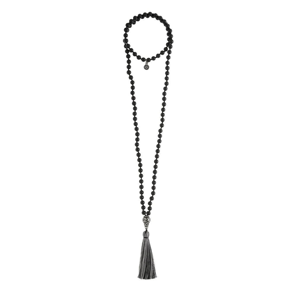 Black Agate Gemstone Mala Beads - 108 Prayer Beads for Meditation, Yoga & Spiritual Healing - Handmade Buddhist & Hindu Prayer Necklace for Mindfulness & Stress Relief