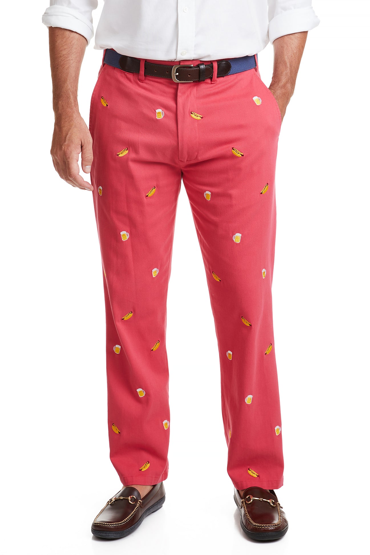 Men's Harbor Pant Hurricane Red - Comfortable Casual Pants with Hot Dog & Beer Print - Perfect for BBQ Parties, Outdoor Events & Relaxing Weekends
