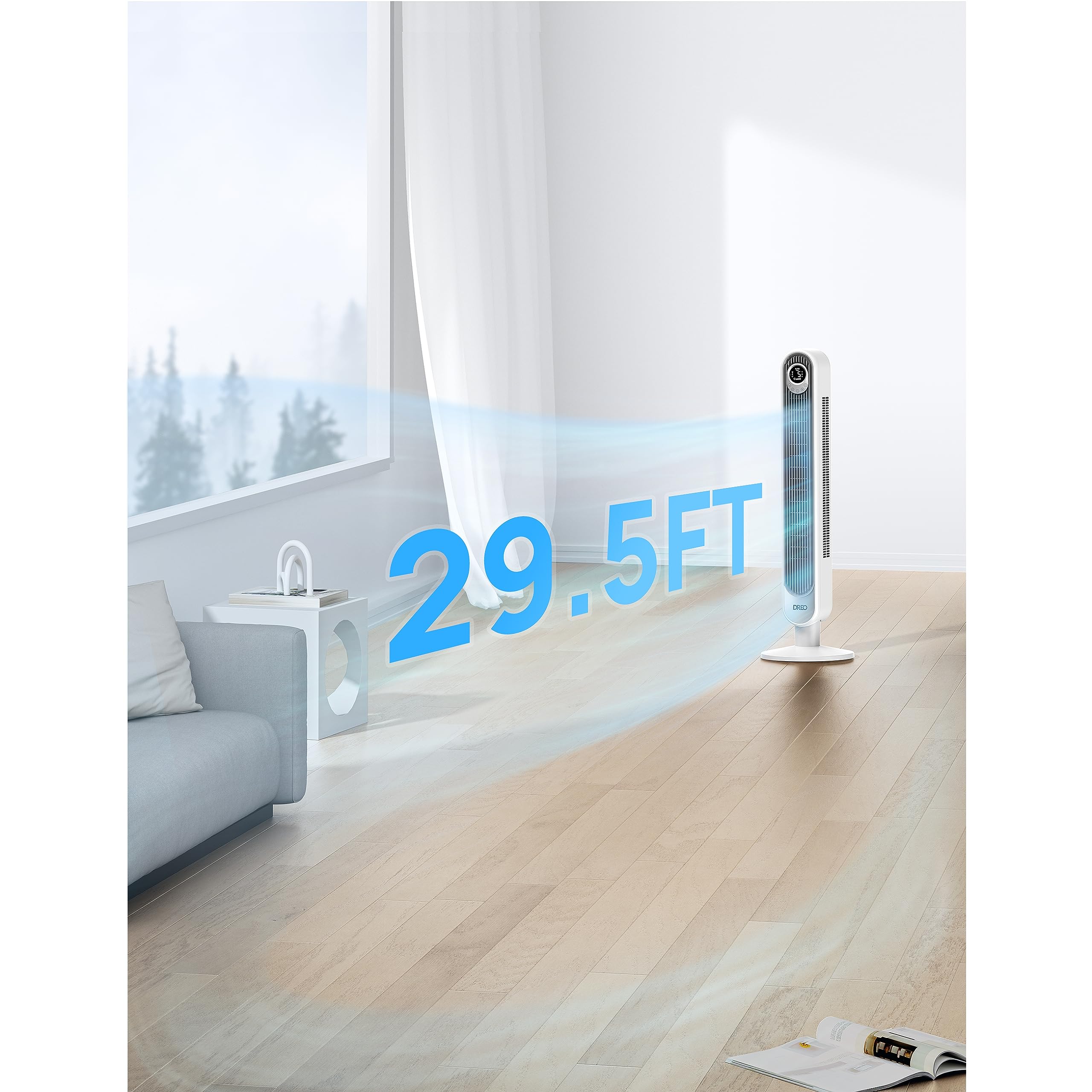 Dreo 42 Inch Tower Fan - Quiet Bladeless Oscillating Fan with Remote Control, 6 Speed Settings, 4 Modes, LED Display, 12H Timer - Powerful White Standing Floor Fan for Home, Bedroom, Office & Indoor Cooling | Perfect for Summer, Hot Weather & Air Circulation