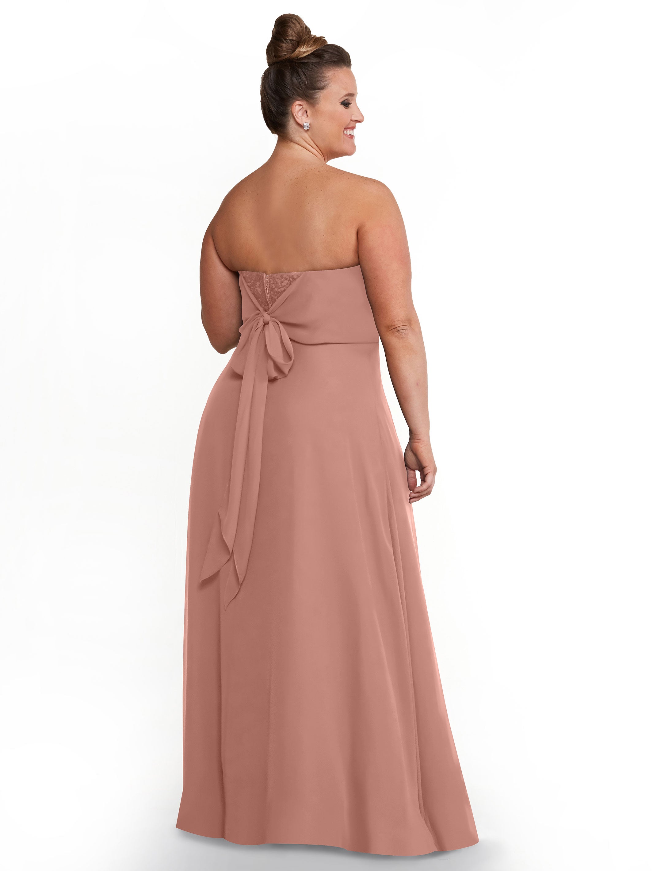 Elegant 80143 Chiffon Strapless Sweetheart Bridesmaid Dress with Lace & High Slit - Perfect for Weddings, Prom & Formal Events