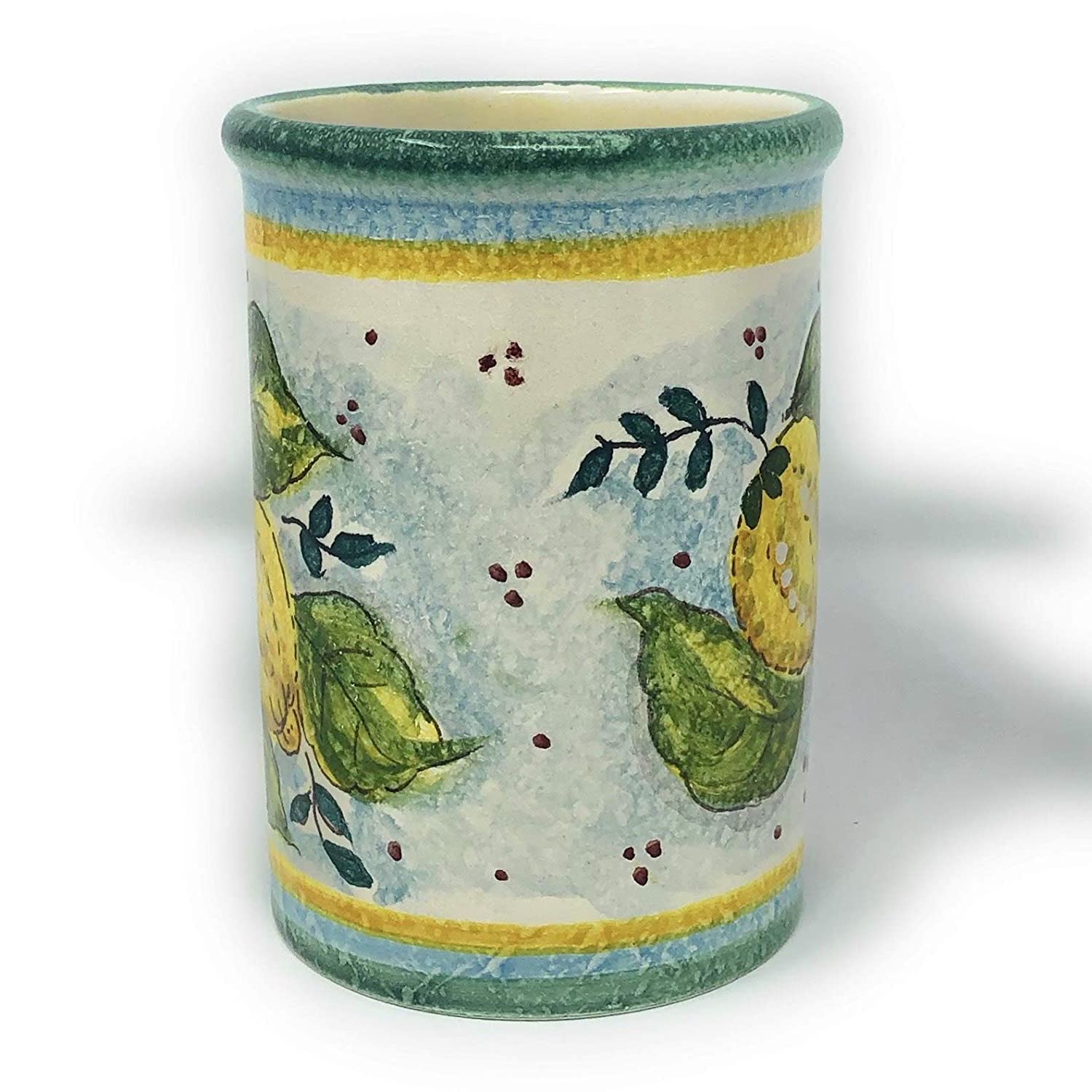 Italian Ceramic Utensil Holder - Hand Painted Tuscan Art Pottery Vessel Made in Italy | Perfect for Kitchen Organization & Rustic Home Decor