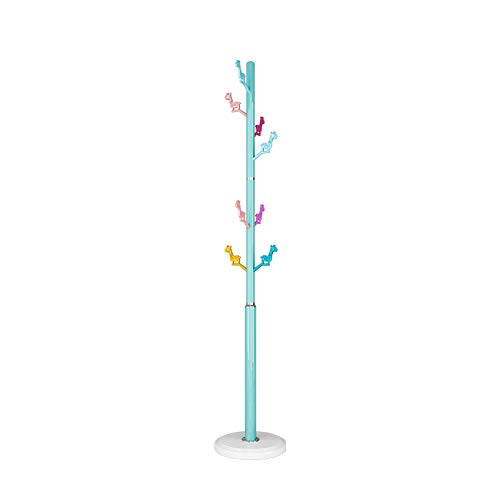 Free Standing Coat Rack Stand for Kids - Wrought Iron Garment Organizer with Hat Hooks, Formaldehyde-Free Clothes Hanger for Boys & Girls (Blue) - Perfect for Bedrooms, Entryways & Kids' Rooms