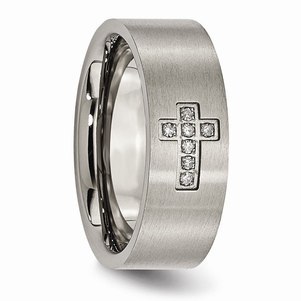 Solid Titanium Men's Wedding Band Ring - Brushed Finish with 0.07ct Diamond Cross Inlay - Durable & Hypoallergenic Jewelry for Grooms, Anniversary Gifts & Everyday Wear