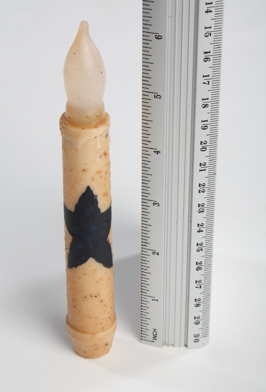 Set of 2 Primitive Battery Operated Wax-Dipped Taper LED Candles with Black Star Design - Perfect for Halloween, Christmas Decor, and Farmhouse Style Home Décor