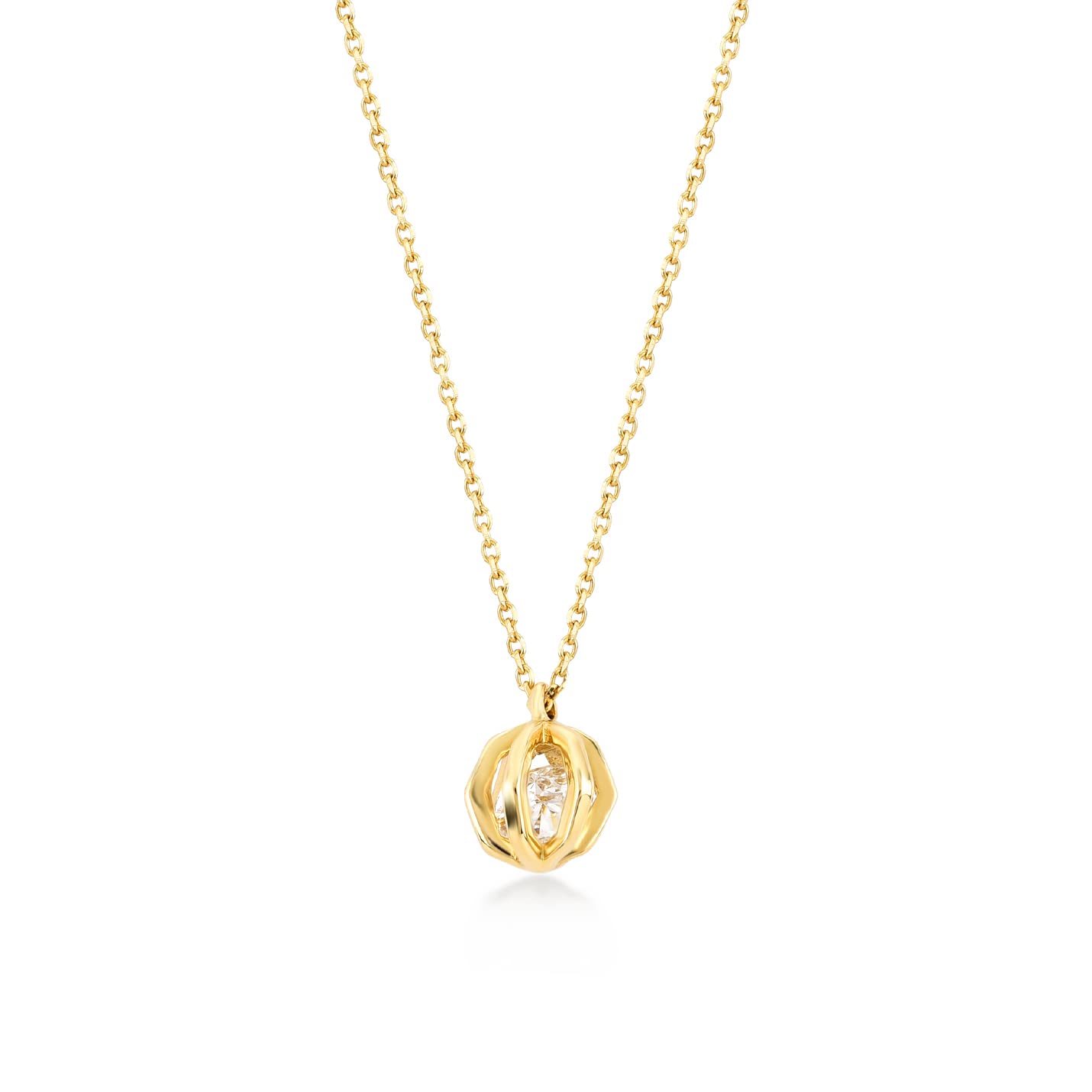 14K Solid Gold Caged Ball Necklace for Women - 18