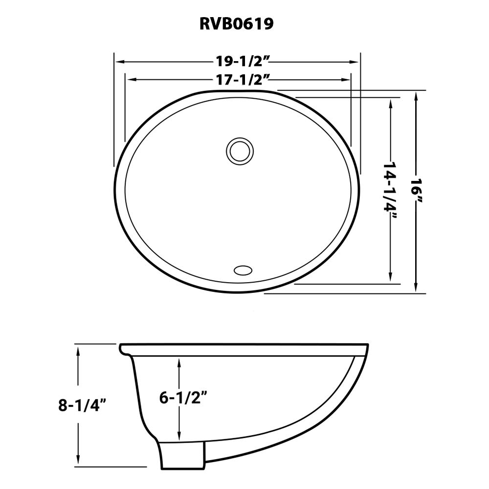 Ruvati 19 x 16 Inch White Oval Ceramic Undermount Bathroom Sink with Overflow - Porcelain Vanity Basin for Bathroom & RV (RVB0619) - Perfect for Modern Home, Guest Bath, and Tiny House Renovations