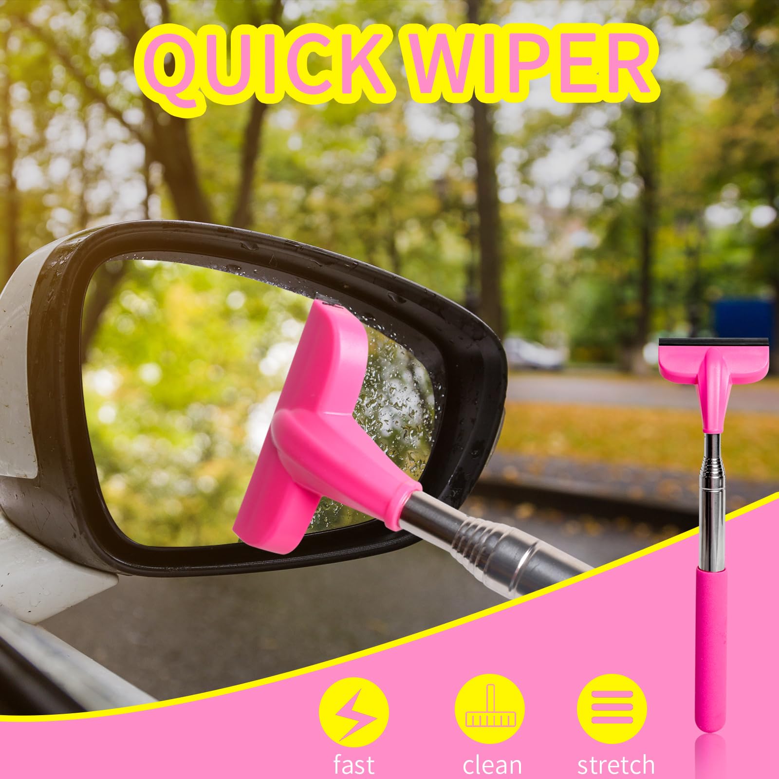 XINDELL 24Inch Extendable Car Window Cleaner with Spray Bottle & Microfiber Bonnets - Long Handle Windshield Washer Kit for Cars, Trucks, SUVs - Perfect for Home, Garage & Auto Detailing