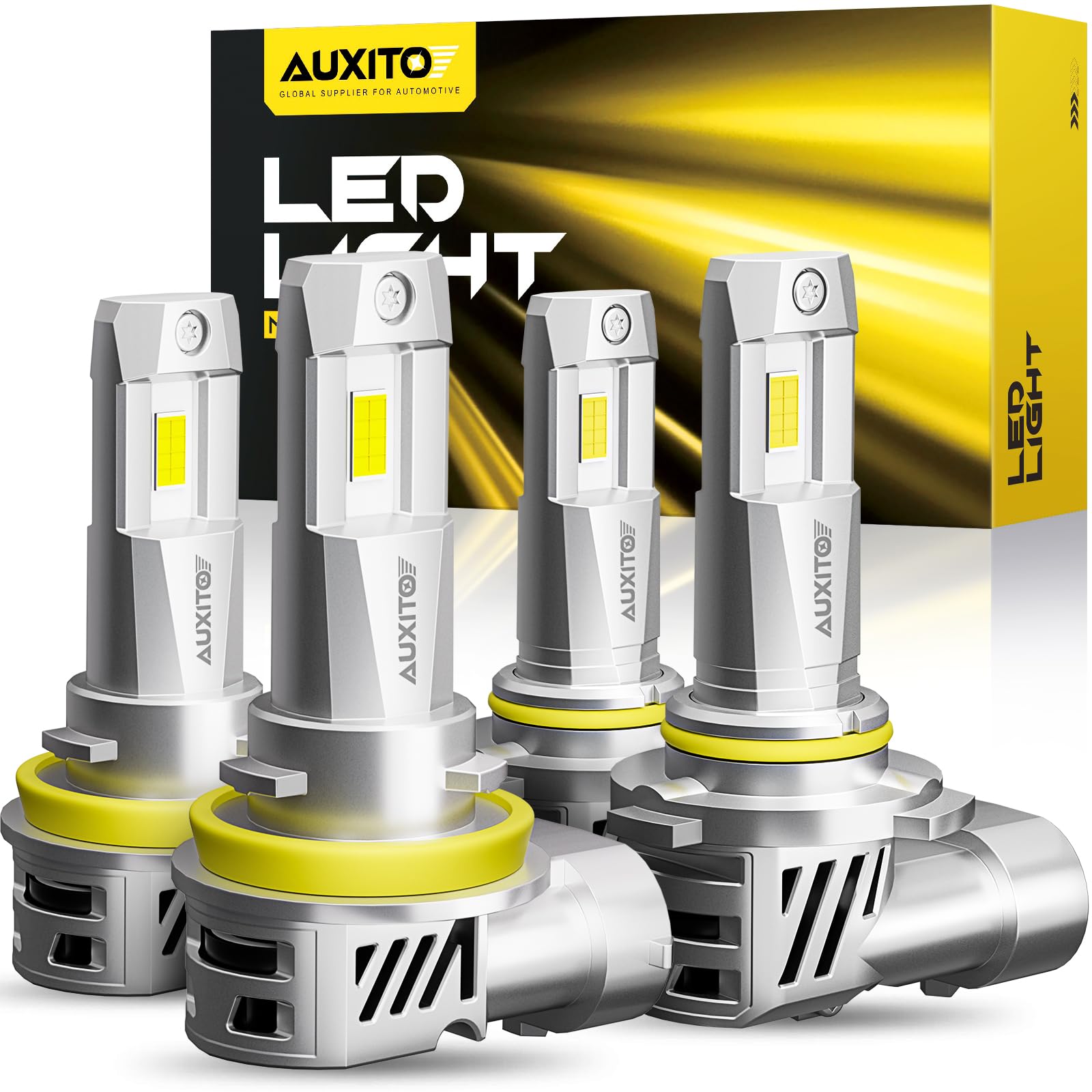 AUXITO 9005/HB3 H11/H9/H8 LED Fog Light Bulbs - 62000LM, 900% Brighter, IP68 Waterproof, Plug-N-Play Installation in 5 Minutes (Pack of 4) - Perfect for Off-Roading, Night Driving, and Severe Weather Conditions