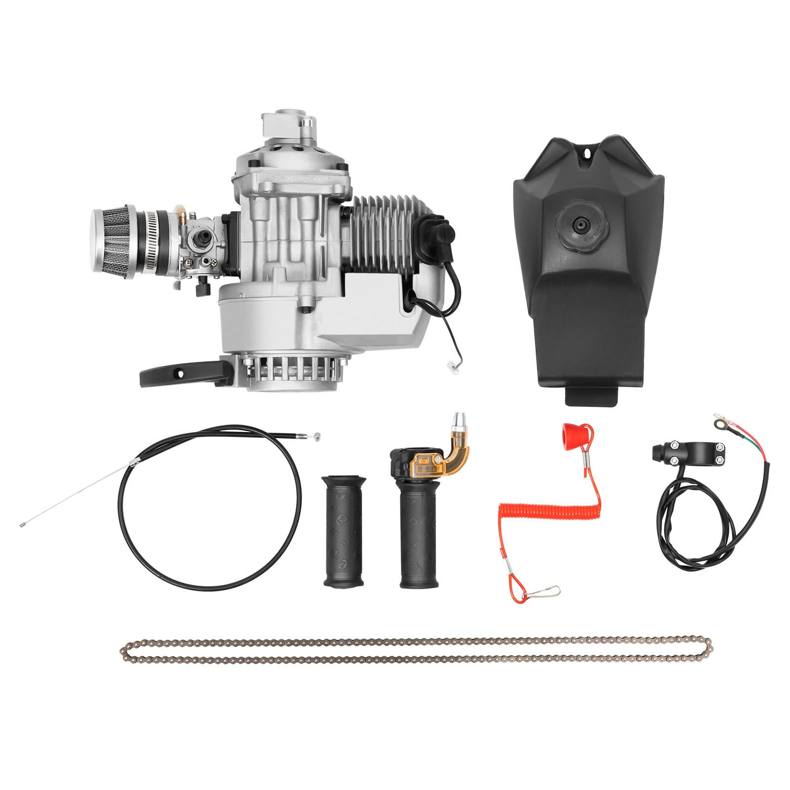 49cc 2 Stroke Gas Bicycle Engine Kit - Motorized Bike Conversion Kit for Adults - Fits Pocket Bikes & Mini Dirt Bikes - Gasoline Petrol Motor Upgrade (Silver/Black) - Perfect for Commuting, Off-Road Adventures & DIY Bike Projects