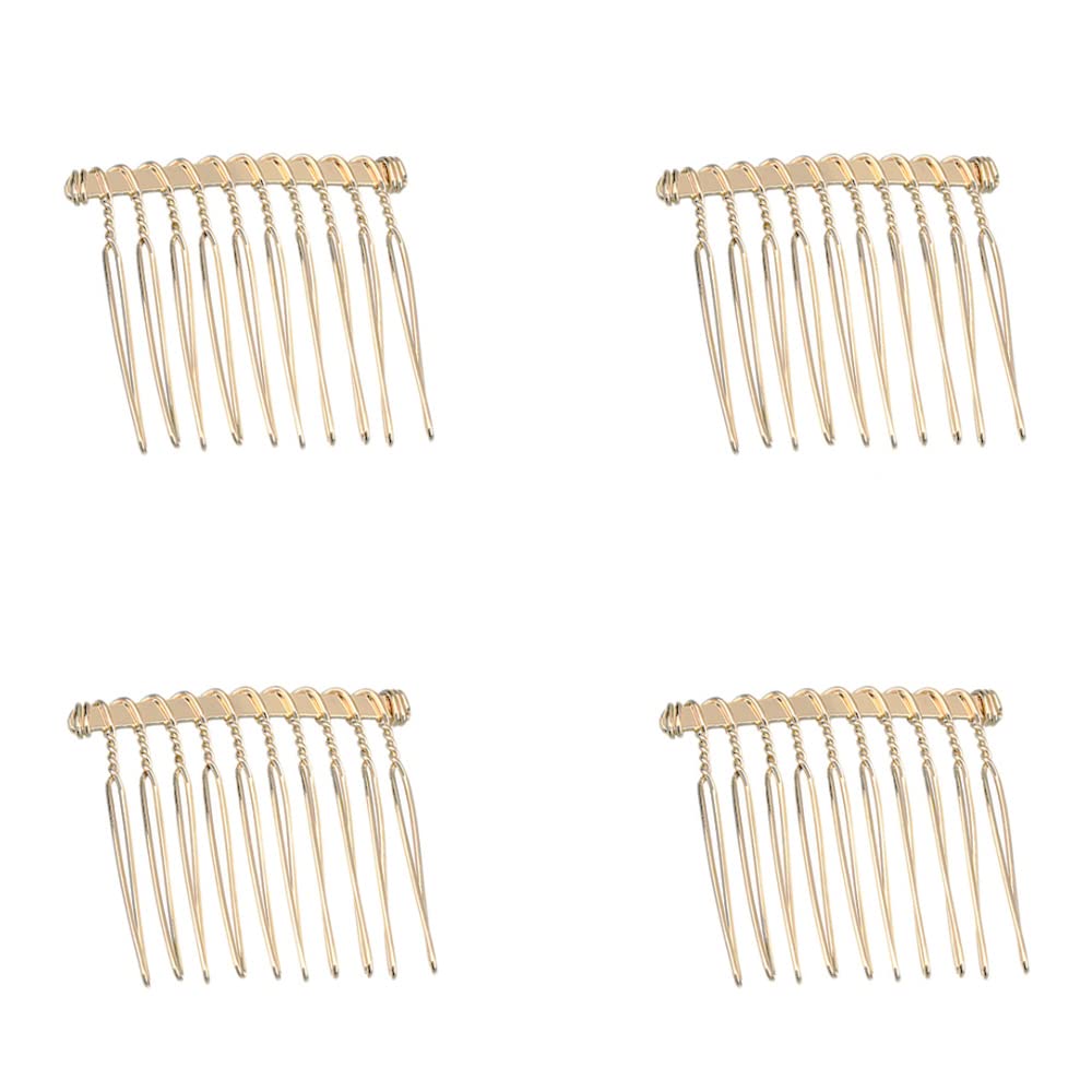 4 Pcs Elegant 10 Teeth Metal Hair Side Combs - KC Gold Wire Hair Clips & Barrettes for Women, Girls, Bridal & Wedding Parties | Perfect for Updos, Veils & Special Occasion Hairstyles