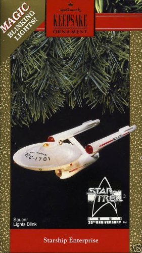 1991 Star Trek 25th Anniversary USS Enterprise Hallmark Christmas Ornament with LED Lights - Perfect for Trekkie Gifts, Sci-Fi Decor & Holiday Tree Toppers