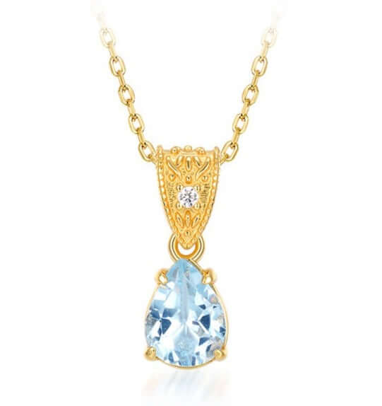 Blue Topaz Teardrop Pendant Necklace - Sagittarius Birthstone Jewelry for Women | December Birth Gift, Zodiac Necklace for Birthday, Anniversary & Special Occasions | HJZB 163