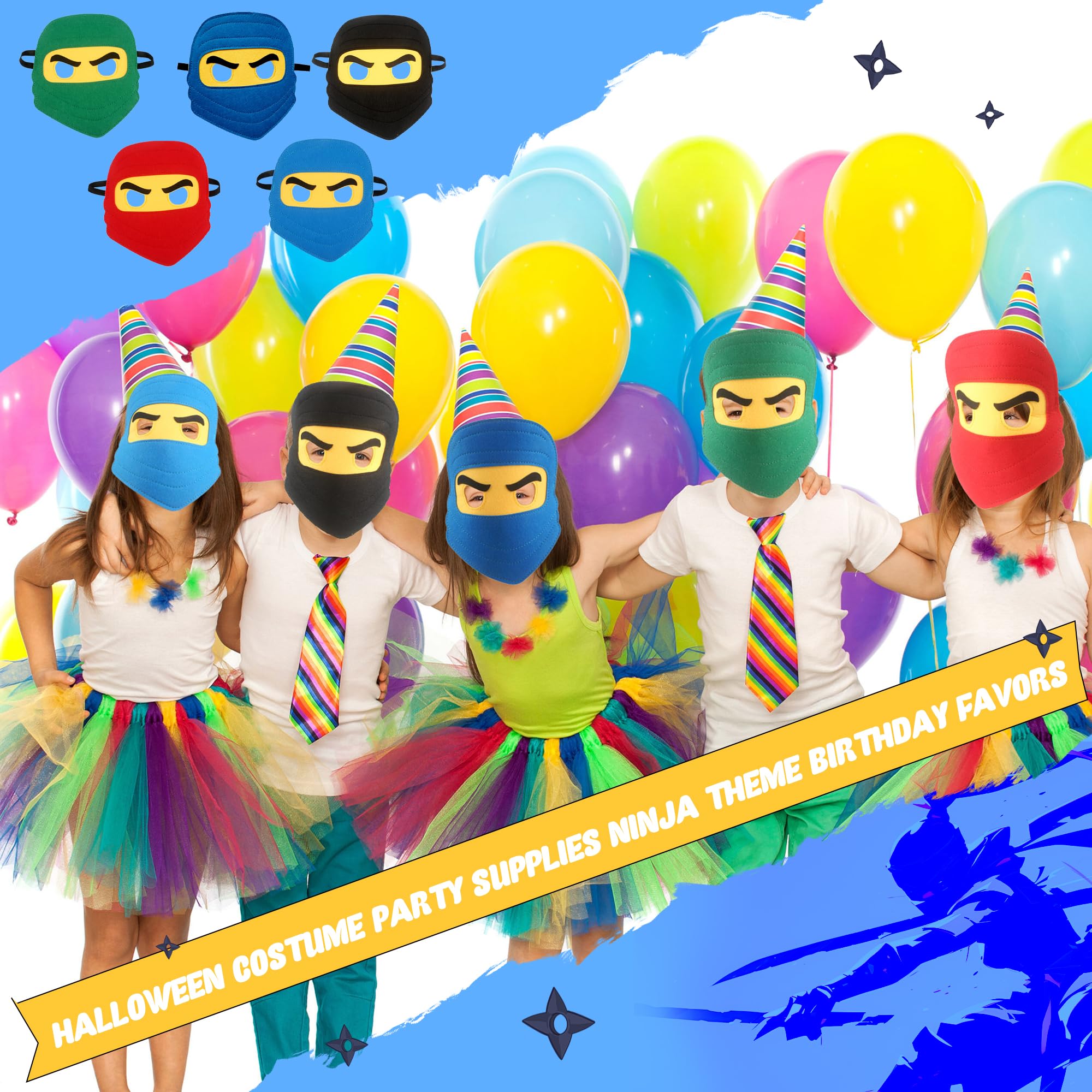 20 Pieces Kids Ninja Masks - Soft Felt Elastic Cartoon Masks for Boys & Girls - Halloween Costume Party Supplies - Ninja Theme Birthday Favors - Perfect for Cosplay, Role Play & Themed Parties