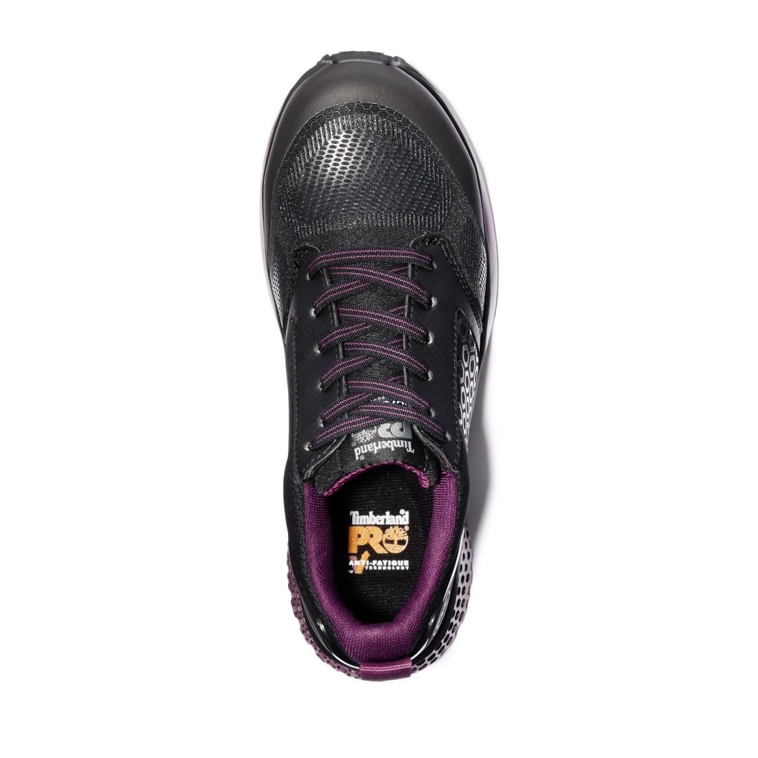 Reaxion Women's Composite Toe Work Shoes - Black & Purple Safety Boots for Construction, Warehouse & Industrial Work