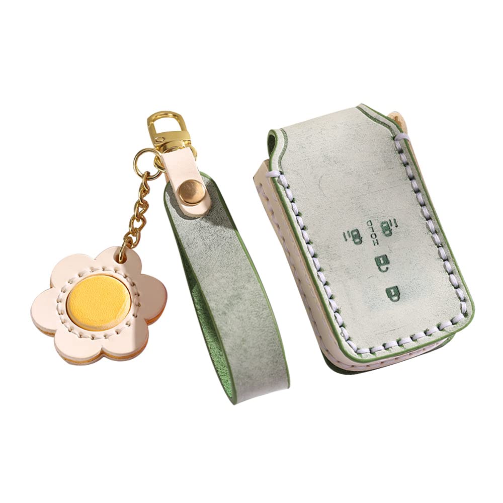 Premium Genuine Leather Car Key Fob Cover for Honda Accord Civic CRV Odyssey - 4 Button Protective Shell Case with Keychain (Green) | Durable Accessory for Daily Use & Car Key Protection