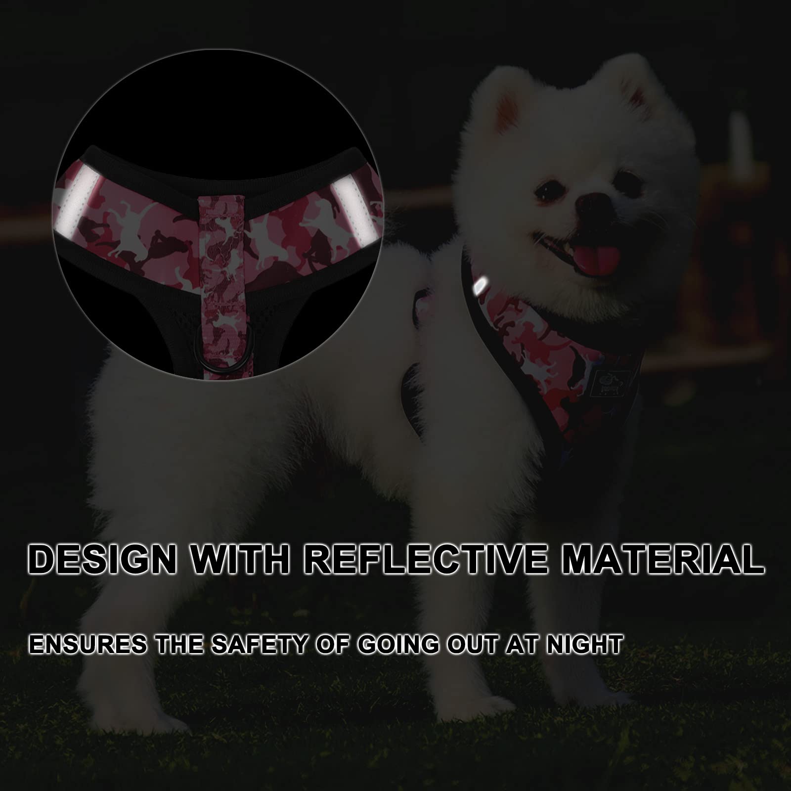 **Adjustable Reflective No-Pull Dog Harness & Leash Set for Small Dogs & Puppies - Pink Camouflage Vest with Bow-Tie Collar & Poop Bags (Size S) - Perfect for Walking, Training & Outdoor Adventures**