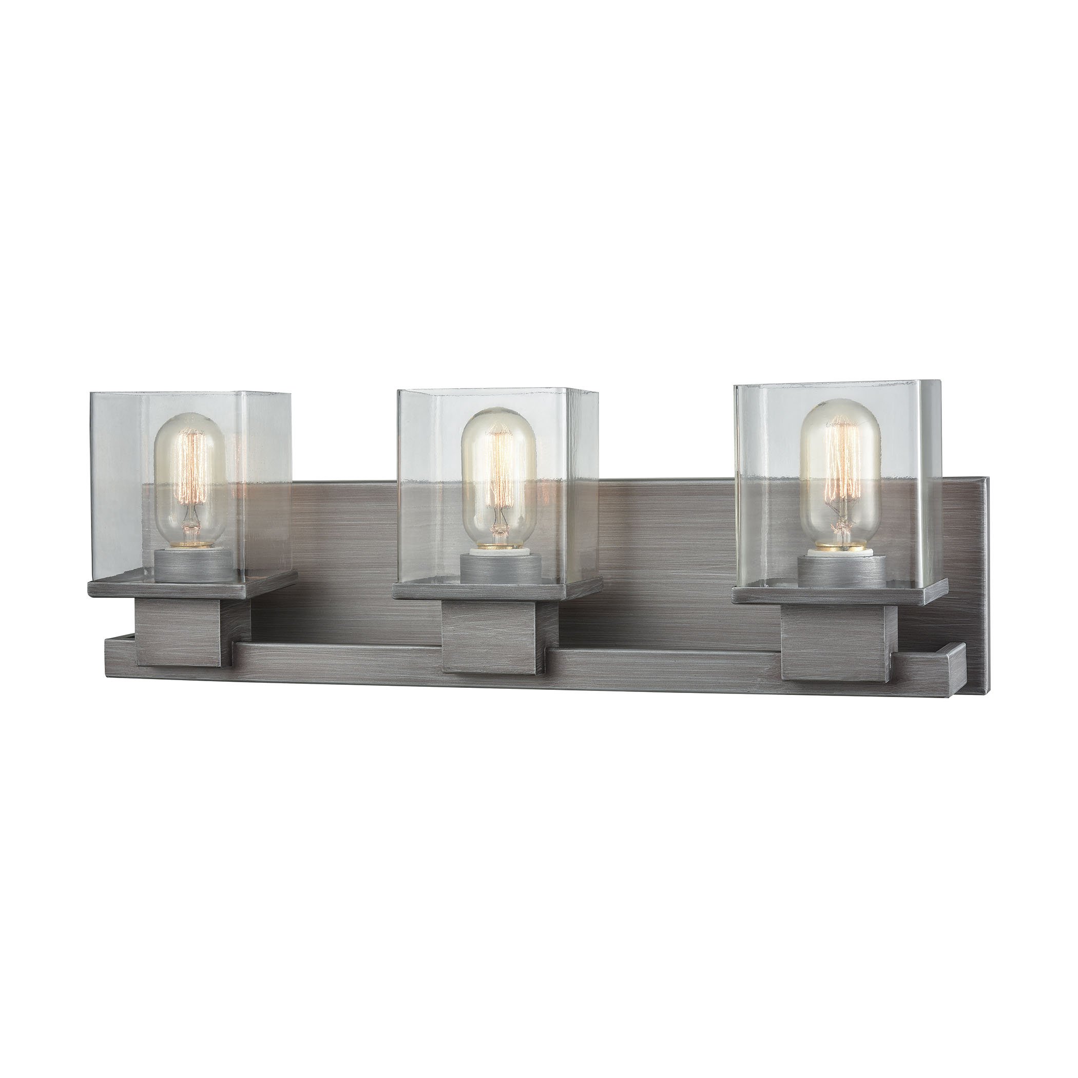 Hotelier 3-Light Vanity Sconce in Weathered Zinc with Clear Glass - Modern Bathroom Wall Light Fixture for Bedroom & Powder Room Makeup Mirror Lighting