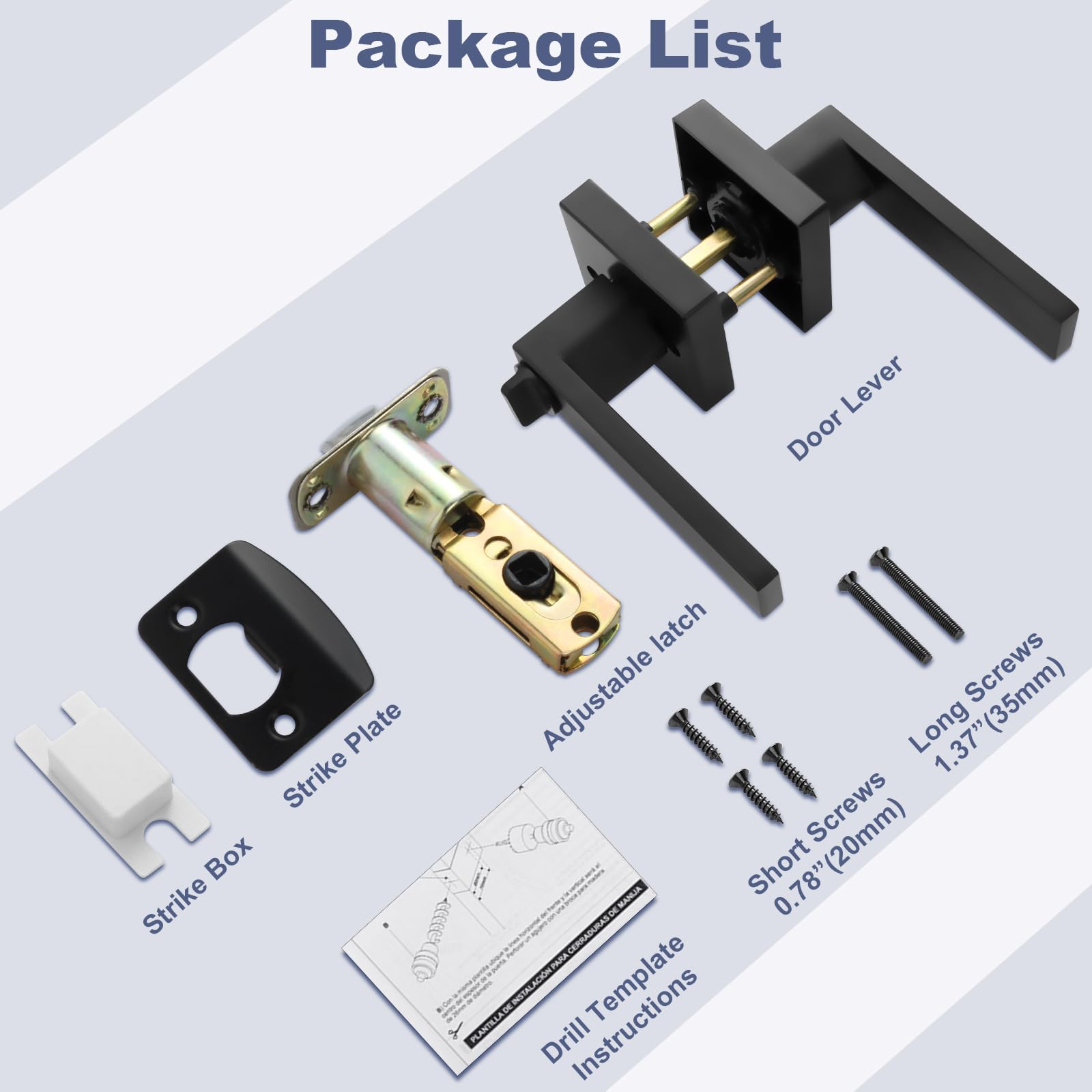 6 Pack Matte Black Door Handles - Keyless Square Privacy Levers for Bedroom & Bathroom - Heavy Duty Reversible Design