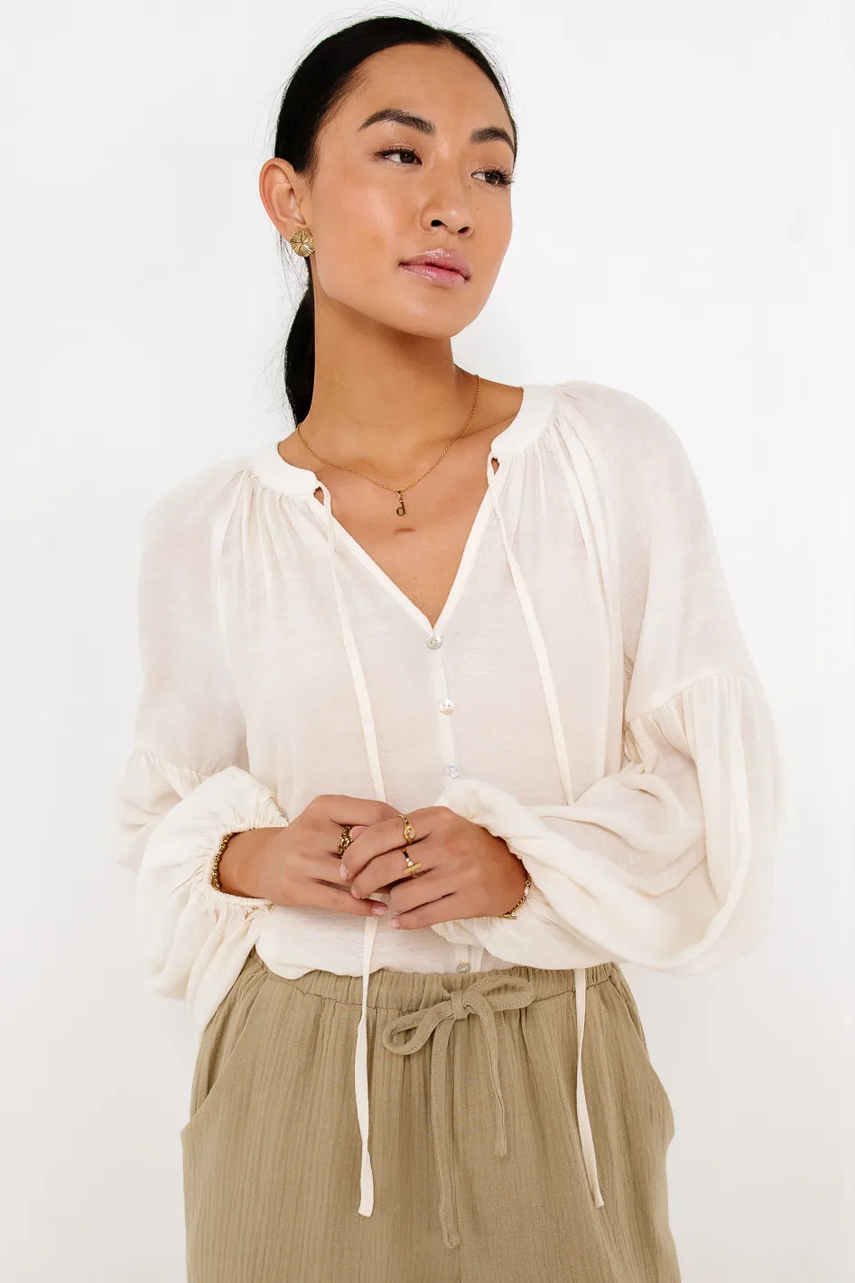 Elegant Ivory Blouse - Head In The Clouds Style | Women's Fashion Top for Office, Date Night & Special Occasions | Final Sale