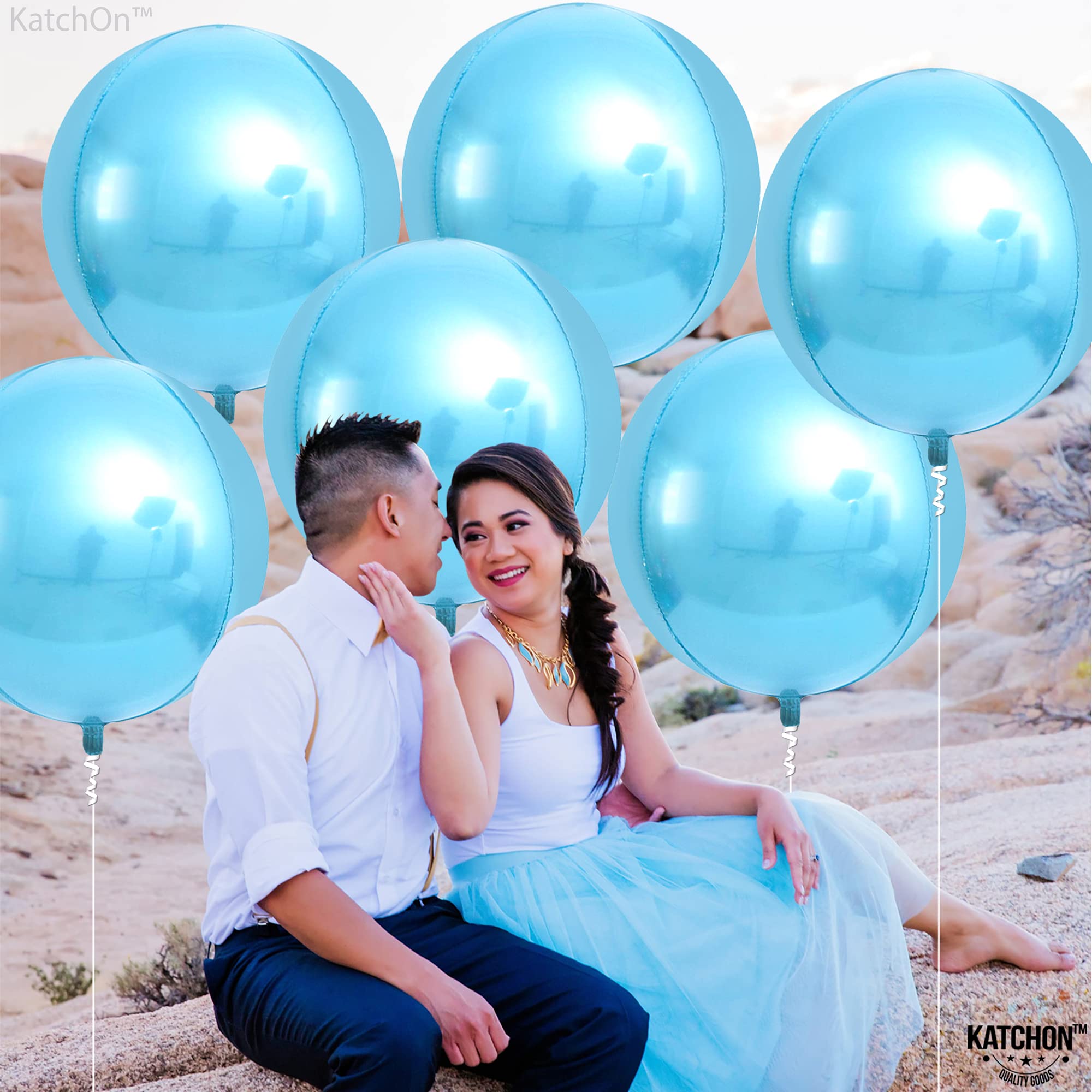 KatchOn 22 Inch Light Blue Foil Balloons - Pack of 6 | Metallic Baby Blue Mylar Balloons for Gender Reveal Party Decorations | Perfect for Baby Showers, Birthday Parties & Wedding Celebrations
