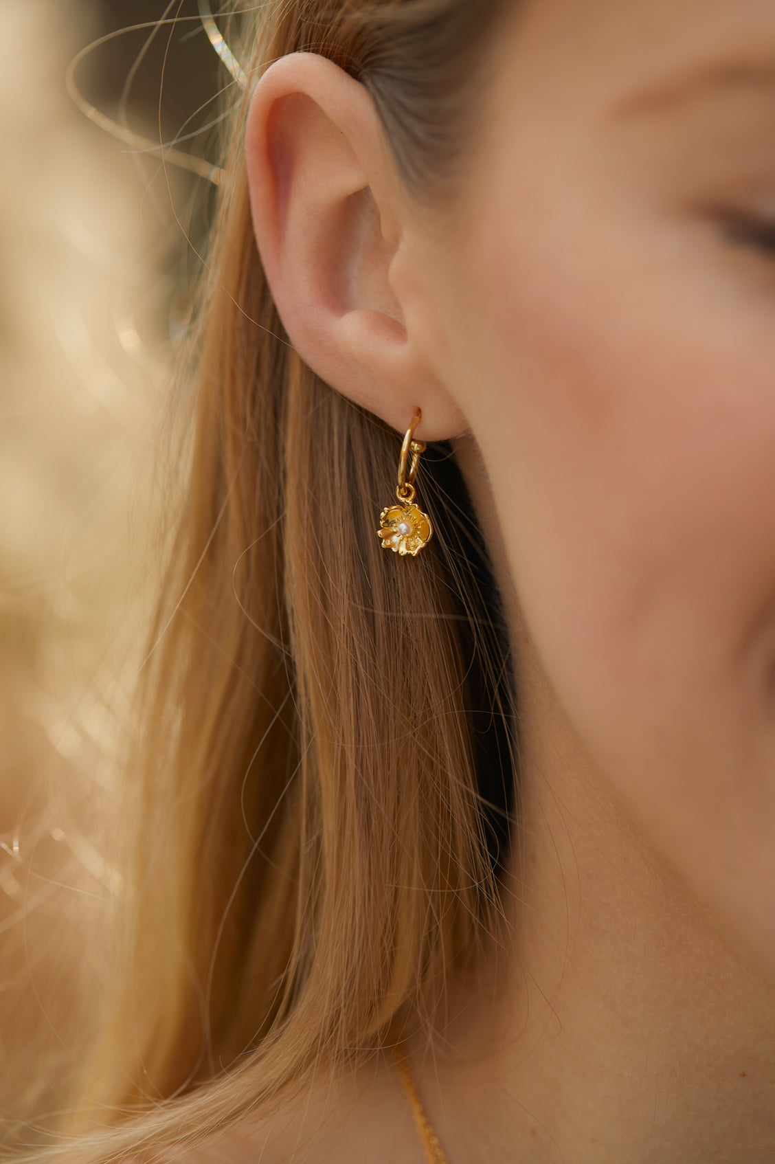 Buttercup Pearl Hoop Earrings for Women - Elegant Dainty Gold-Plated Pearl Stud Earrings for Daily Wear, Parties & Special Occasions