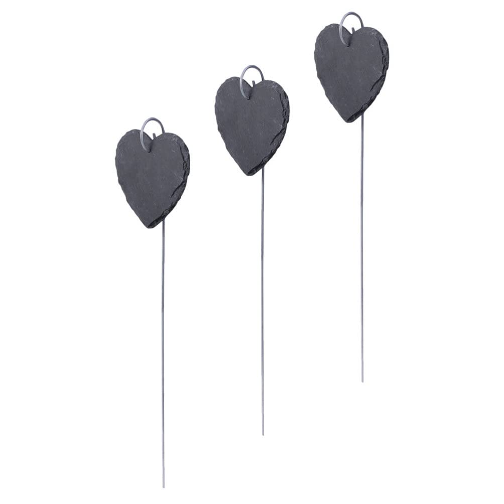 GANAZONO Reusable Slate Garden Labels - Heart Shaped Chalkboard Plant Markers for Outdoor Plants, Herbs & Vegetables (3 Pack, 10cm) - Perfect for Nursery, Vegetable Patch & Flower Garden Organization