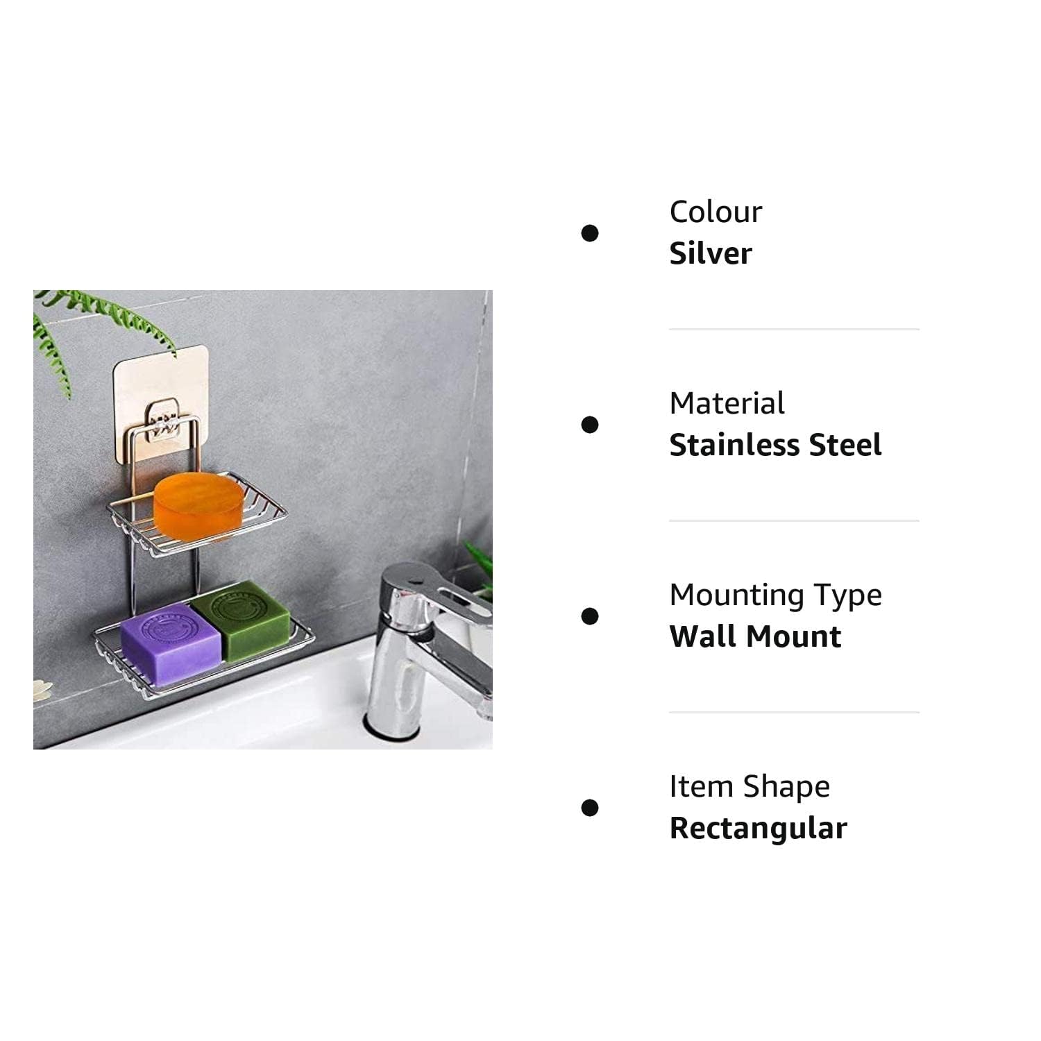ORJILO Stainless Steel Wall Mounted Double Layer Soap Dish Holder - Rustproof Bathroom & Kitchen Soap Storage Rack with Self-Adhesive Stickers for Shower, Sink, Countertop Organization (Silver)