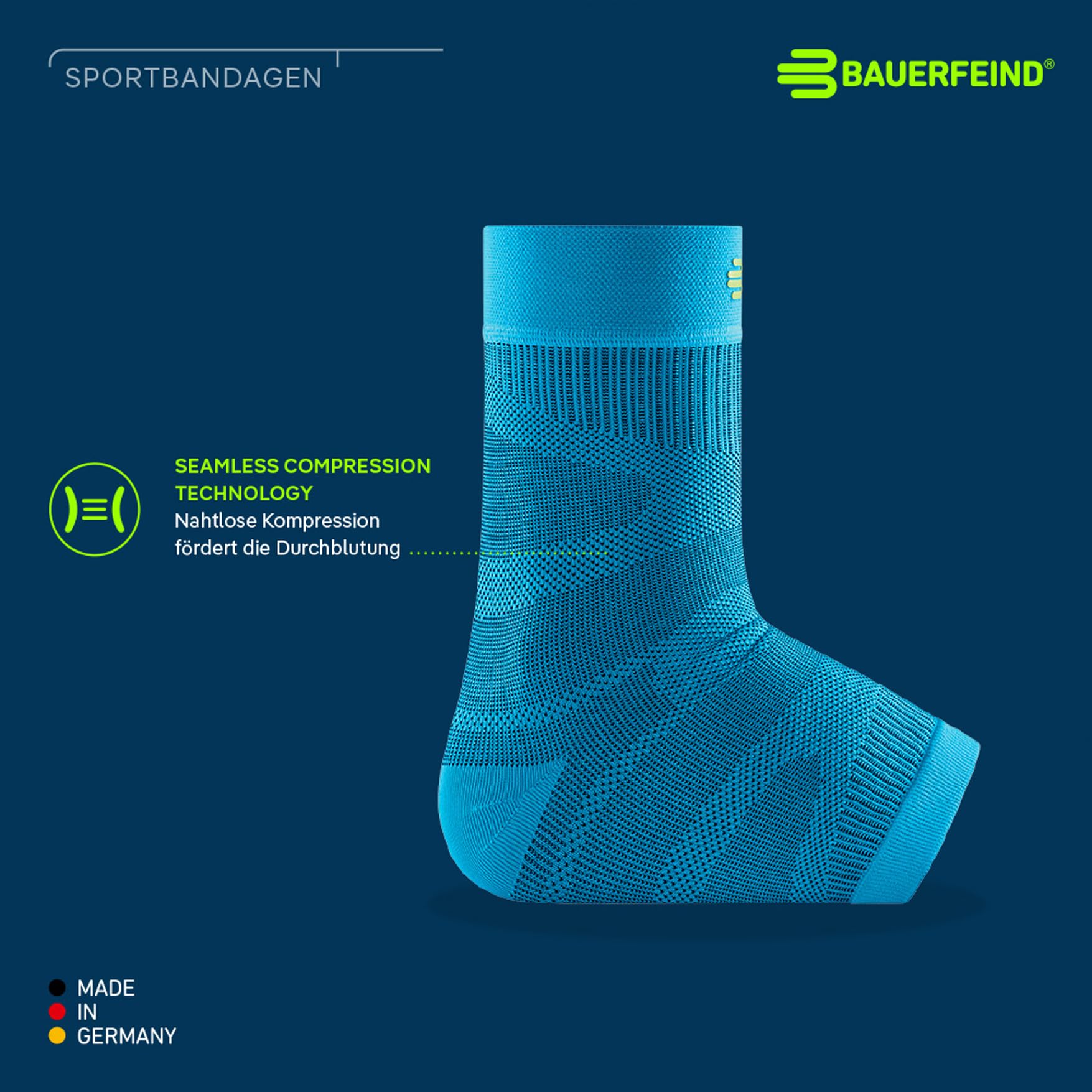 Bauerfeind Sports Compression Ankle Support Sleeve - Unisex Medium Navy Blue - for Running, Basketball, Soccer & Fitness - Left/Right Foot - Injury Prevention & Recovery Aid (Perfect for Athletes & Active Lifestyles)
