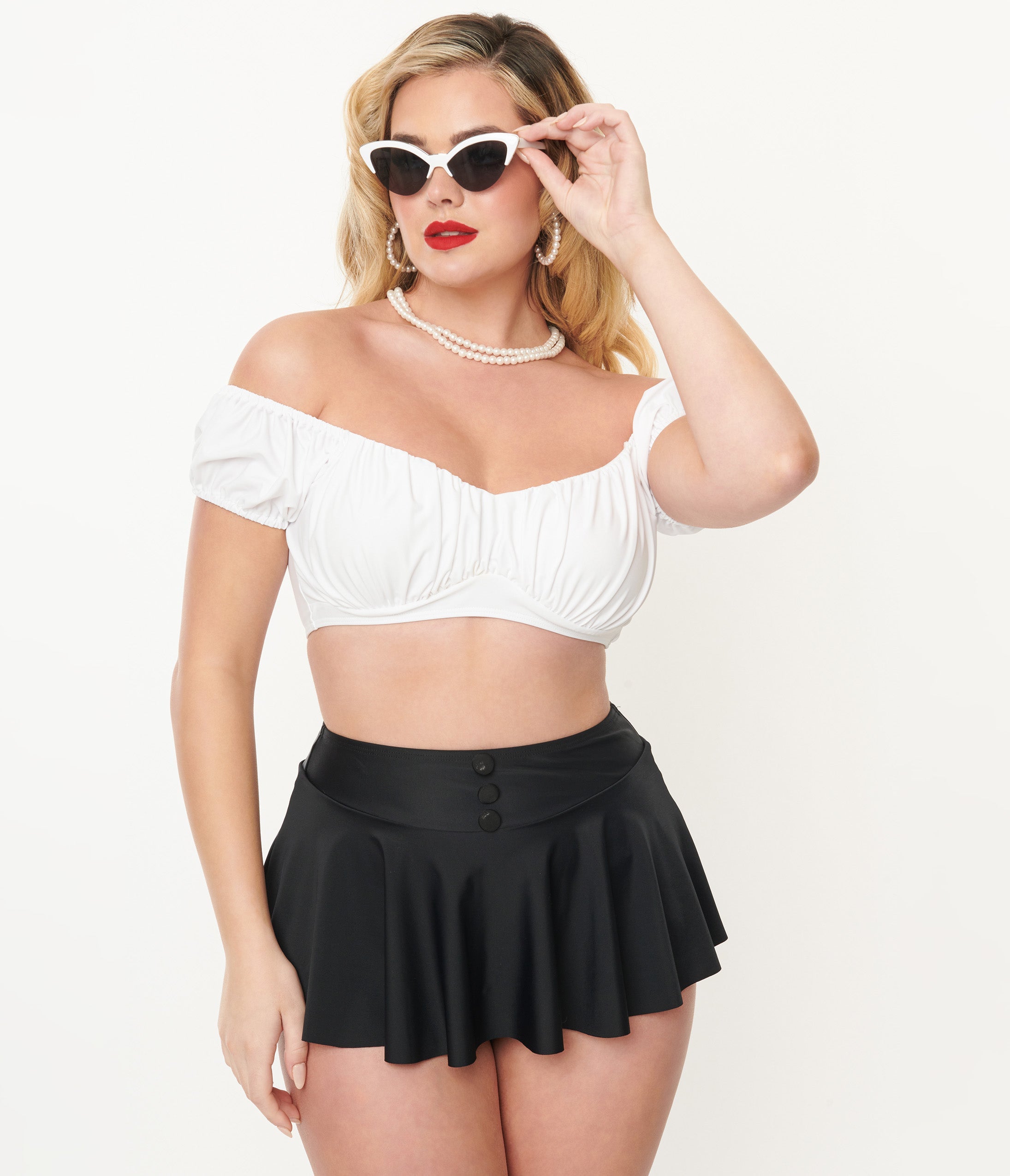 Vintage 1940s White Off The Shoulder Swimwear Top - Retro Beach Cover Up for Women | Perfect for Pool Parties, Summer Vacations & Photo Shoots