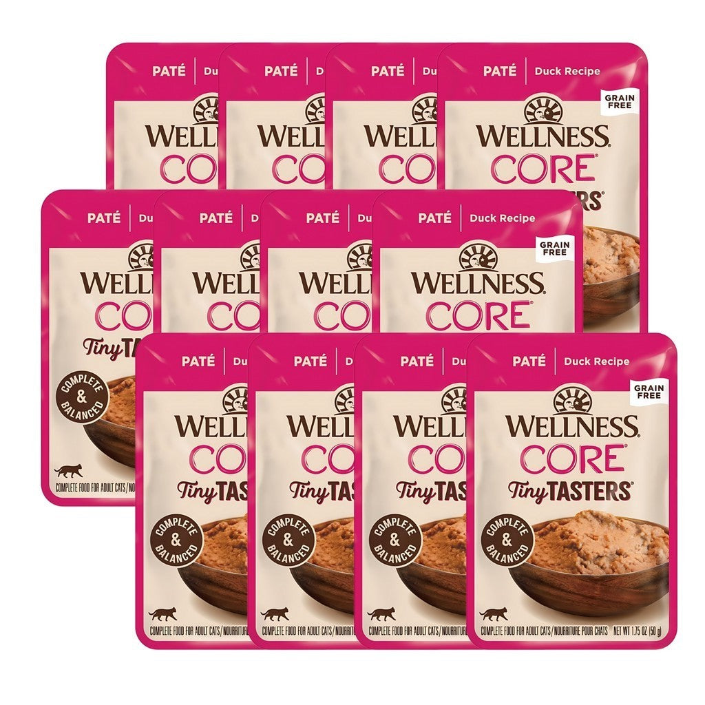 12-Pack Wellness CORE Tiny Tasters Wet Cat Food Variety Pack - Chicken, Turkey, Duck, Tuna & Shrimp, Beef - 1.75oz (50g) Each - Perfect for Kittens, Adult Cats & Picky Eaters at Home or Travel