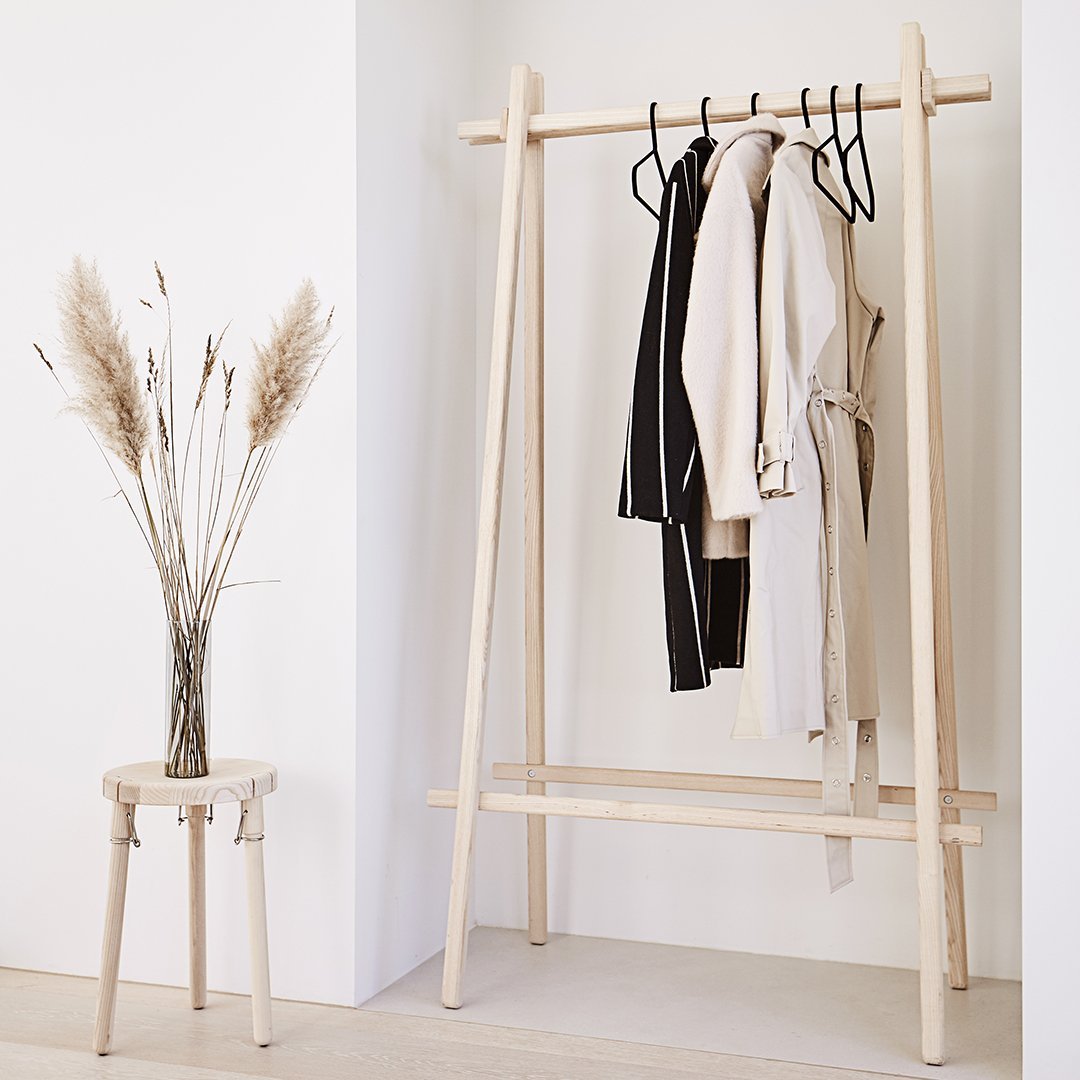 Lasse Sortkjaer Clothes Rack - Andersen Style Wooden Coat Stand with Hooks | Perfect for Bedroom, Entryway & Closet Organization